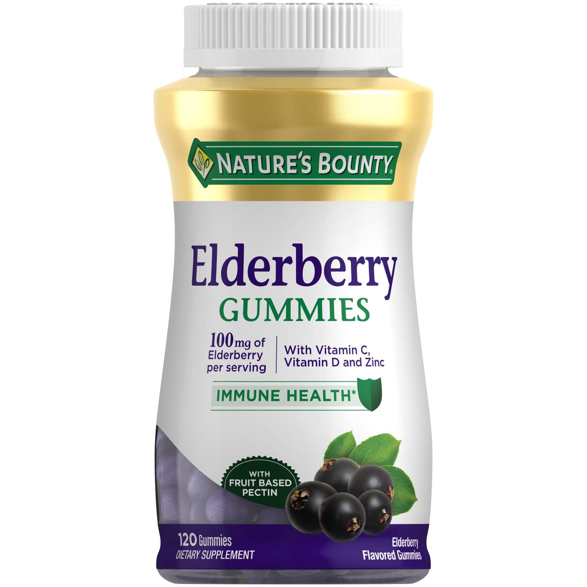 Nature's Bounty Elderberry Gummies 120 count bottle front view