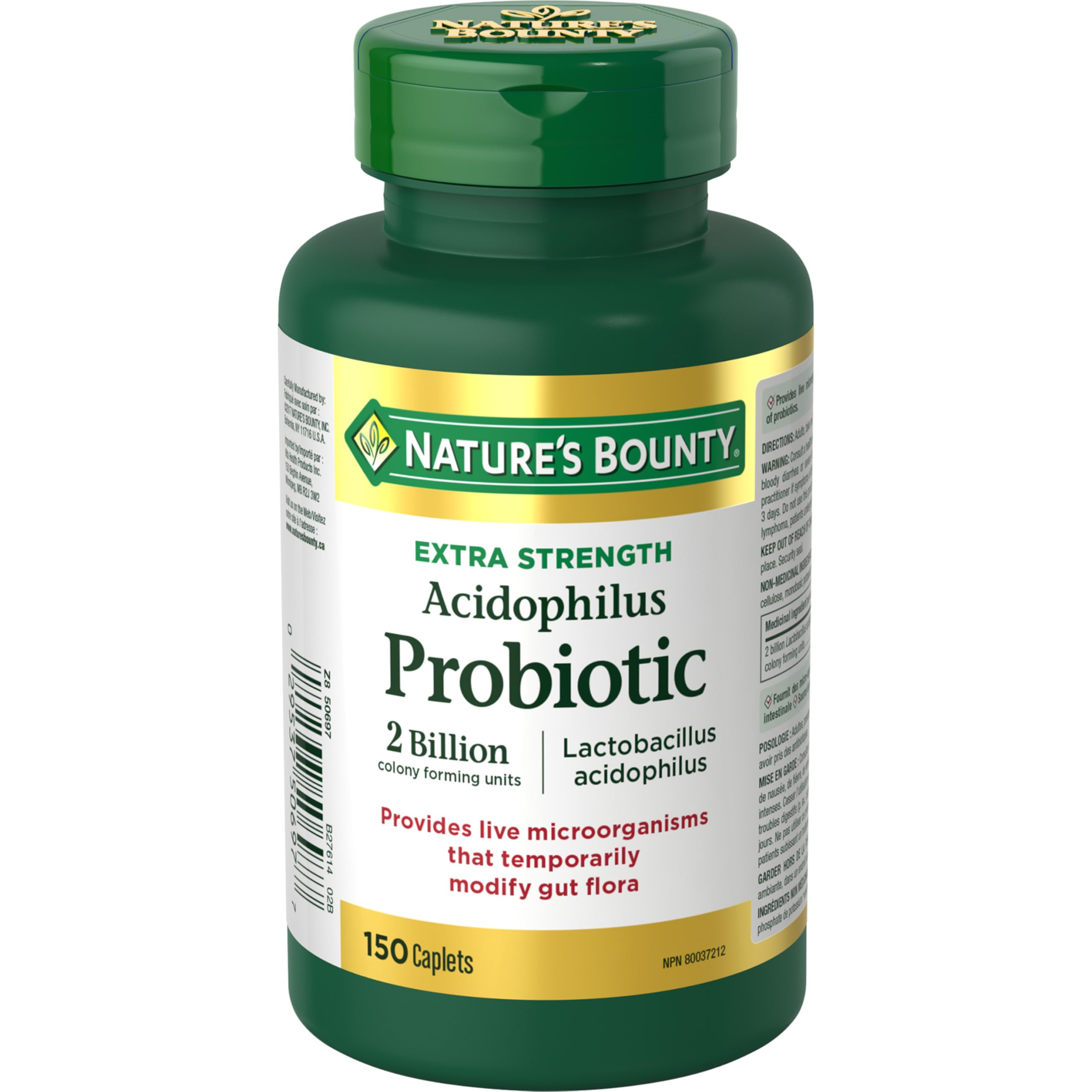 Nature's Bounty Extra Strength Acidophilus 150 chewable capsules front view