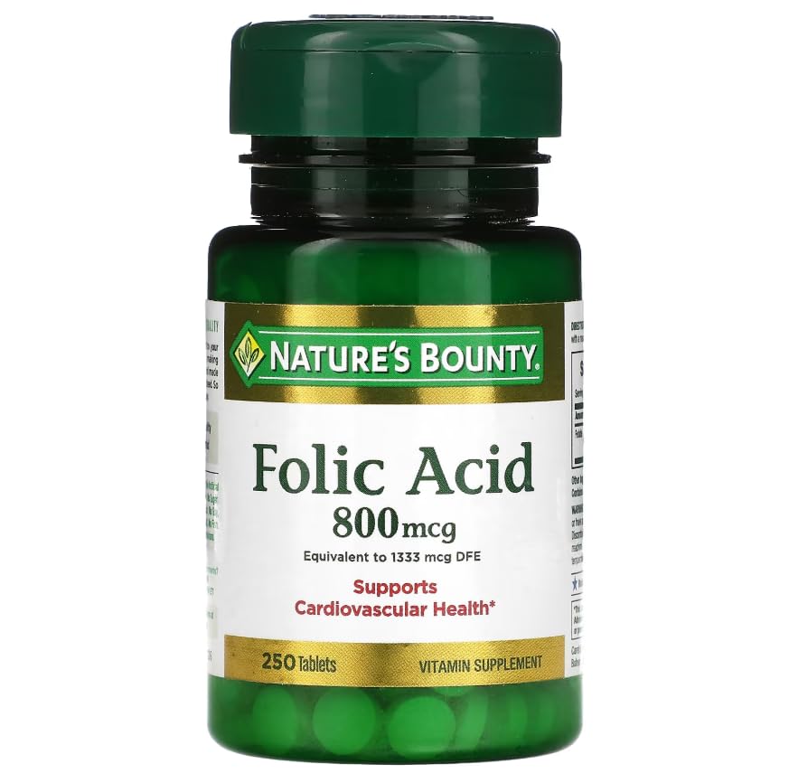 Nature's Bounty Folic Acid 800 mcg 250 tablets back view