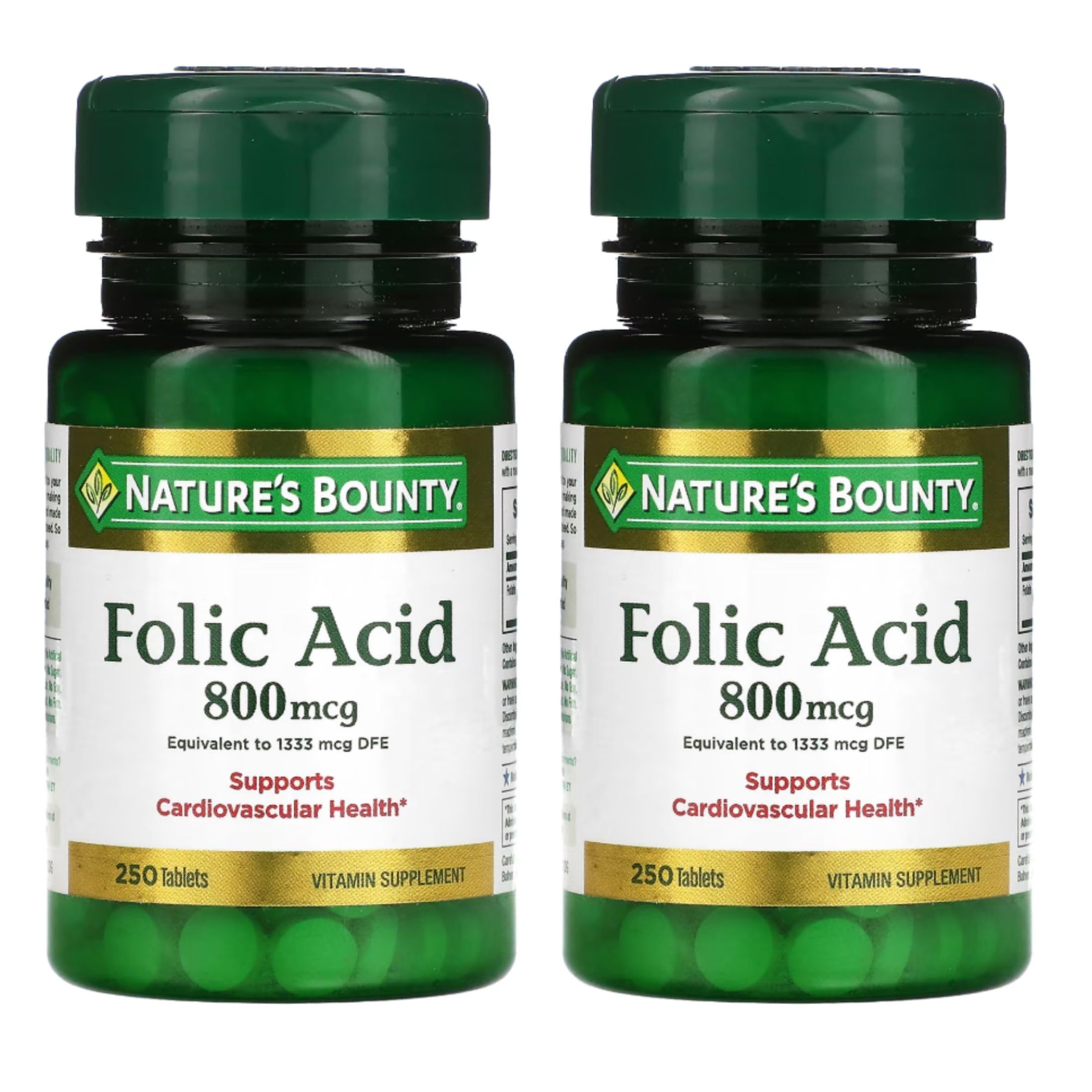 Nature's Bounty Folic Acid 800 mcg 250 tablets front view