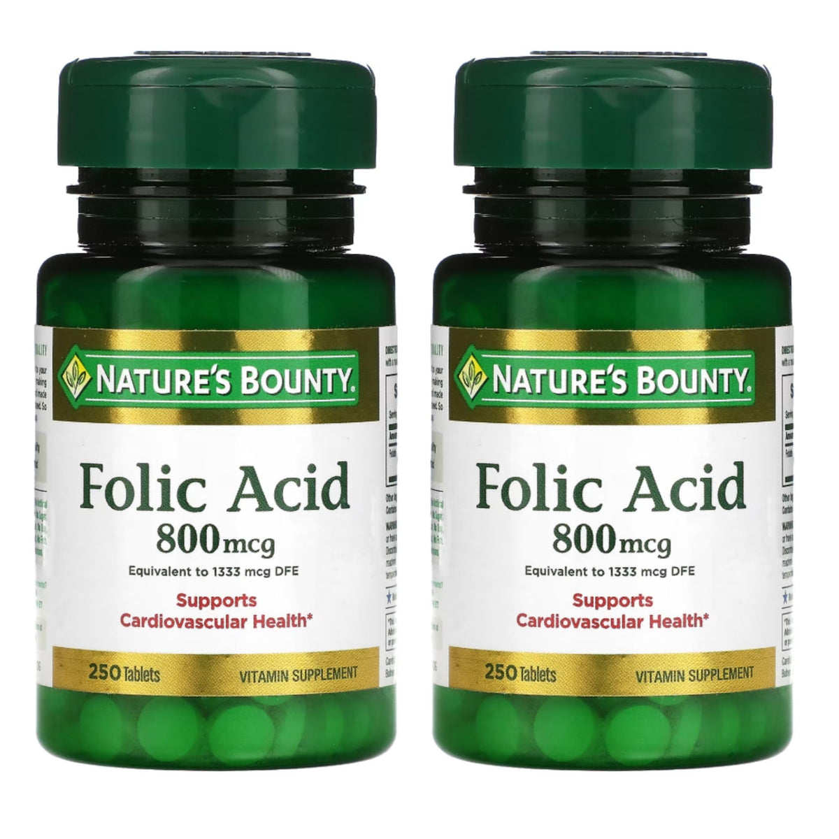 Nature's Bounty Folic Acid 800 mcg 250 tablets front view