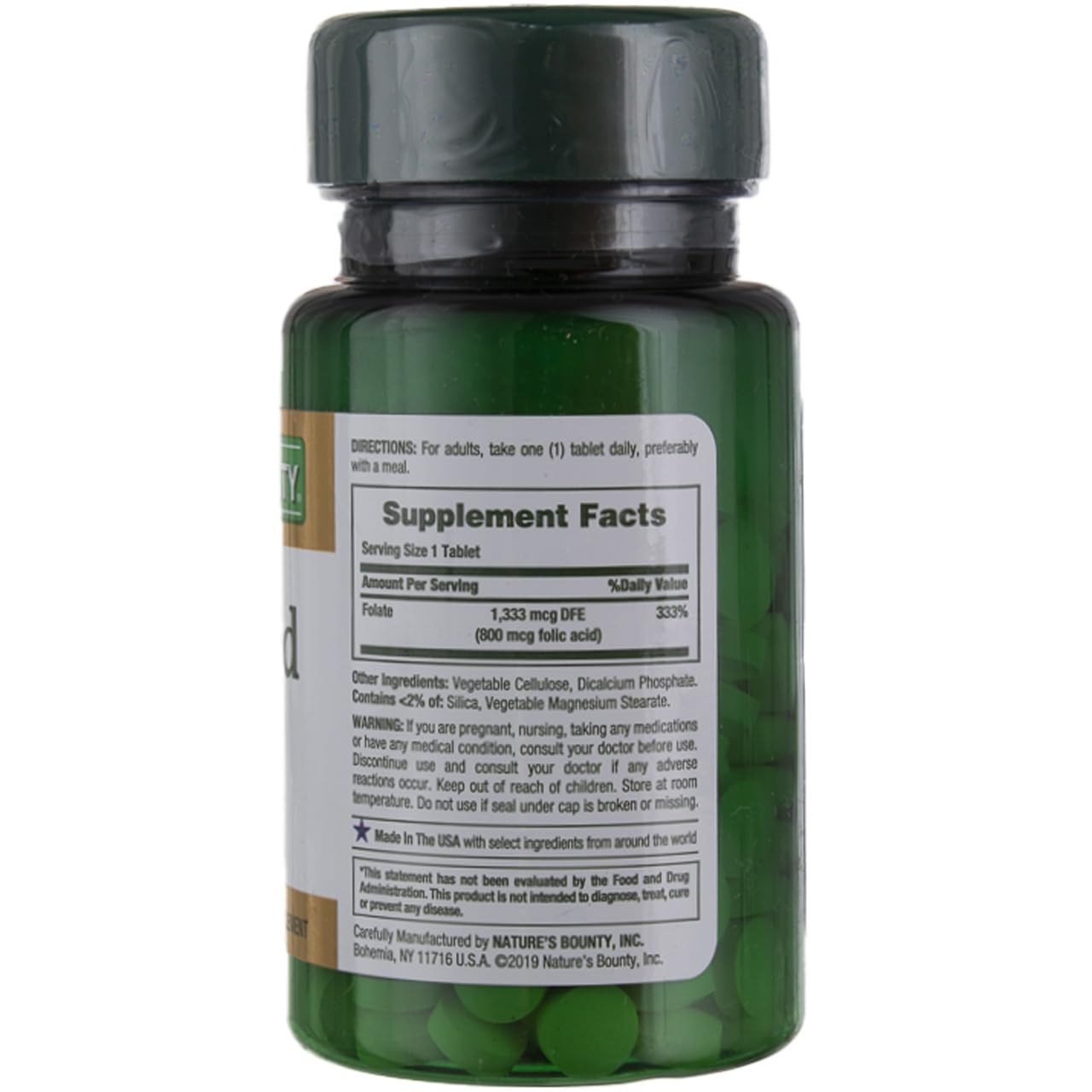 Nature's Bounty Folic Acid Supplement 28g side view