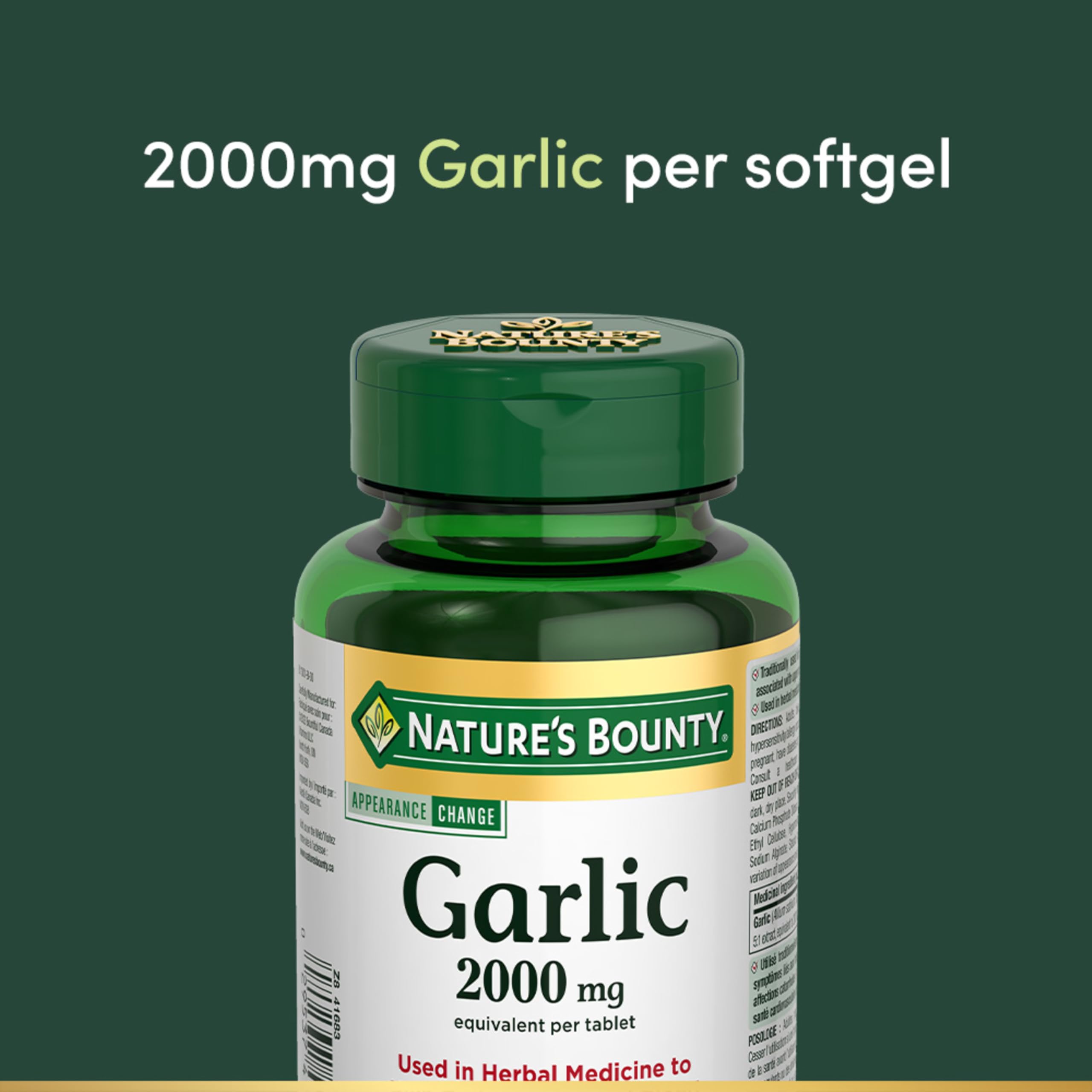 Nature's Bounty Garlic 2000 mg supplement with measuring spoon