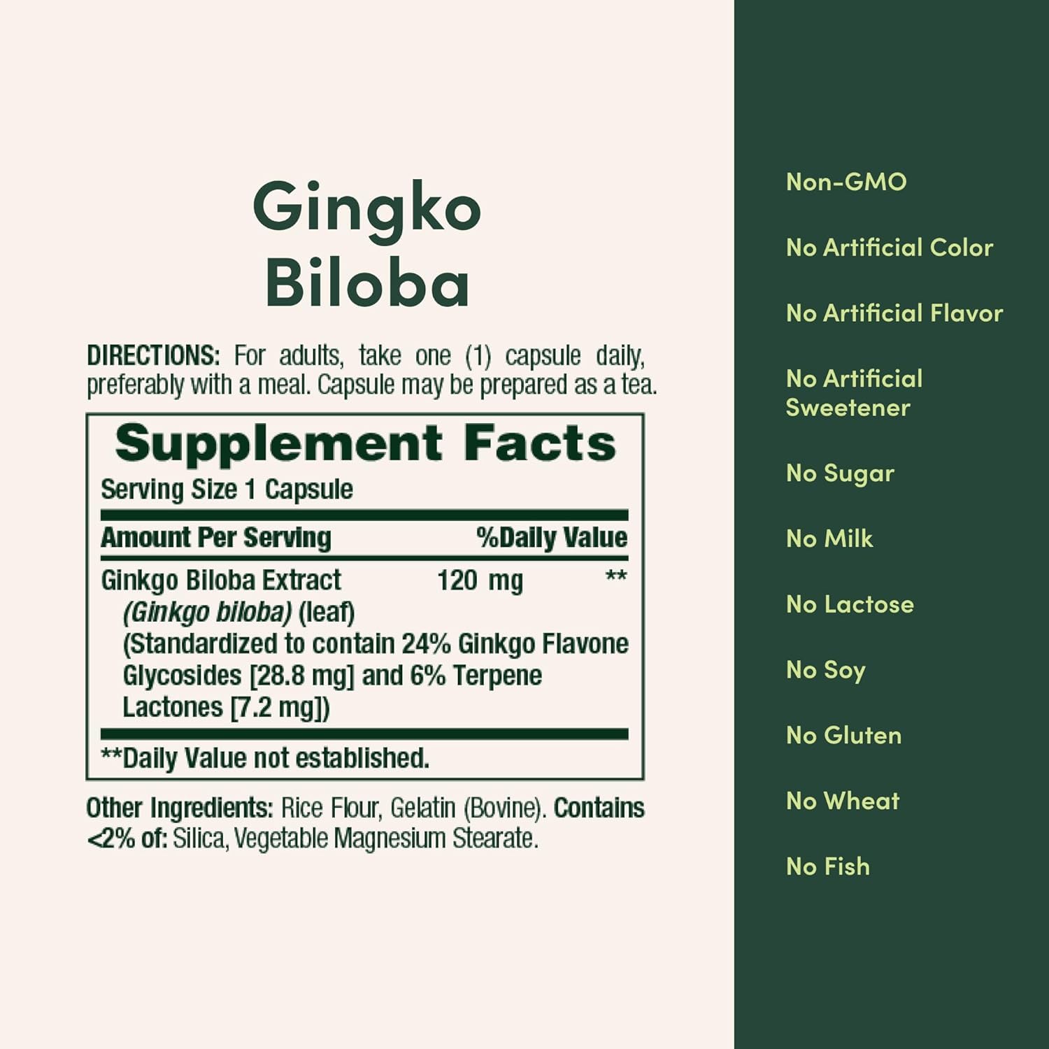 Nature's Bounty Ginkgo Biloba 120mg back view of packaging