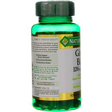 Nature's Bounty Ginkgo Biloba 120mg capsules opened bottle