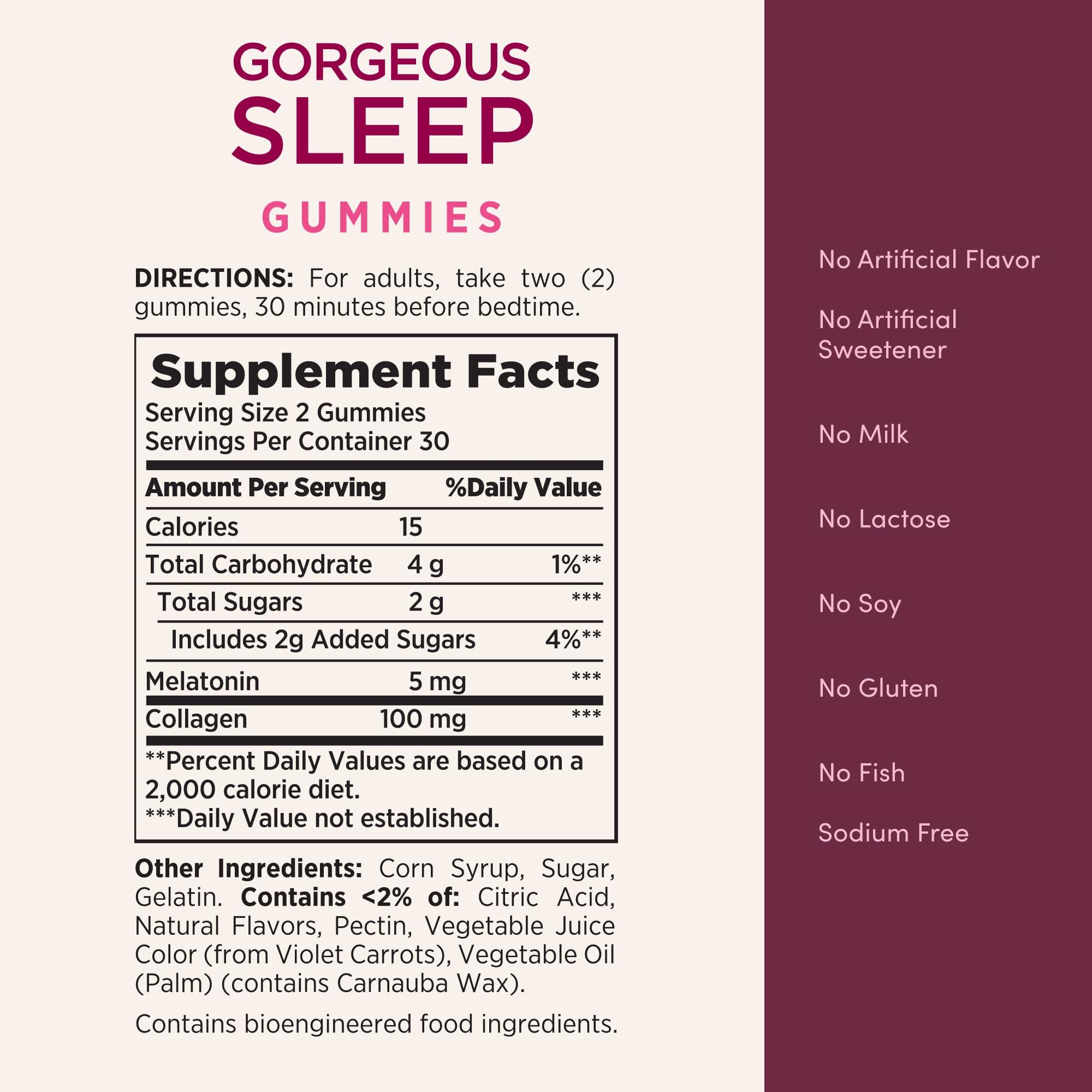 Nature's Bounty Gorgeous Sleep Gummies with a few gummies scattered