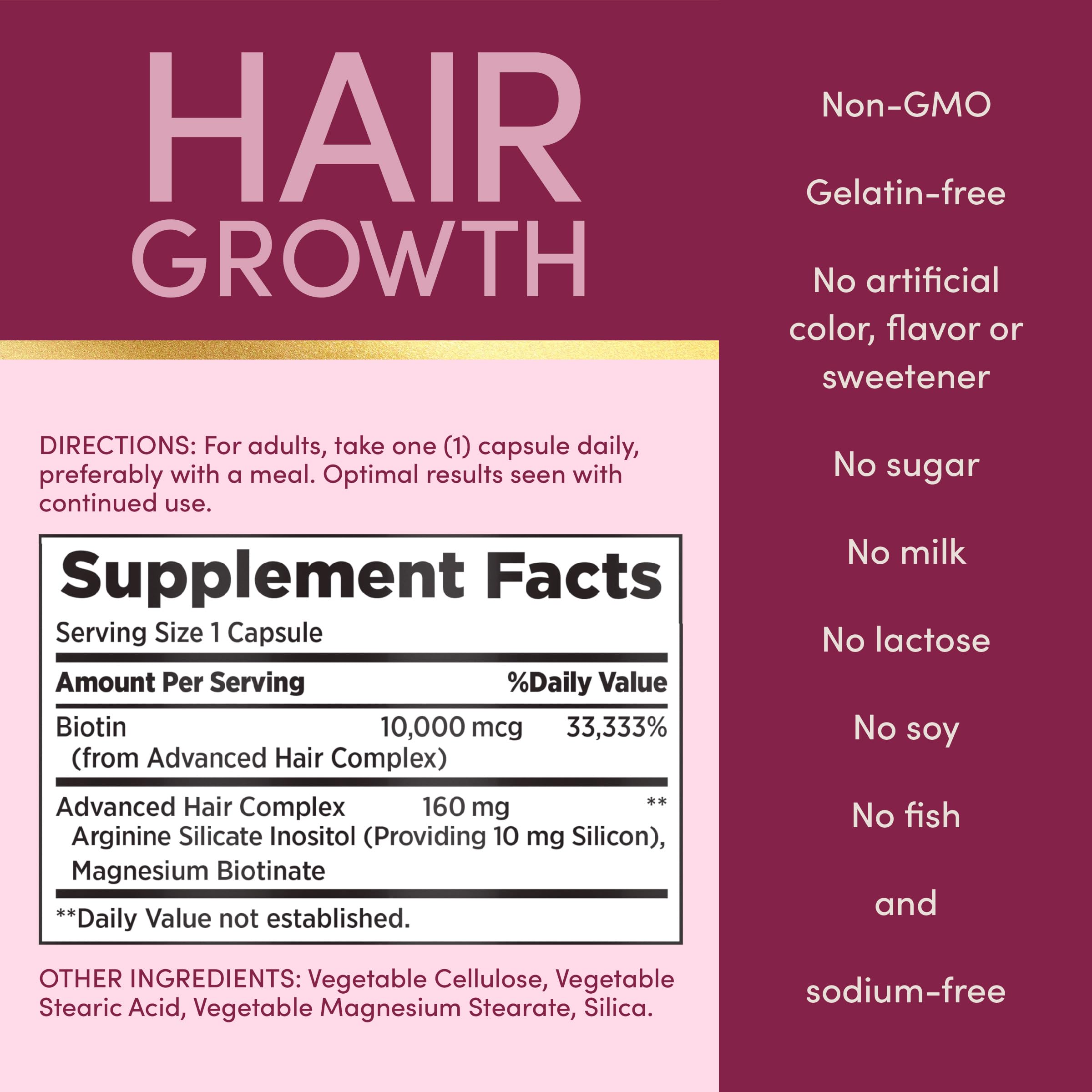 Nature's Bounty Hair Growth Supplement back view