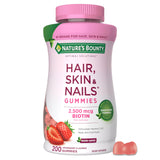 Nature's Bounty Hair Skin & Nails Gummies front view with packaging