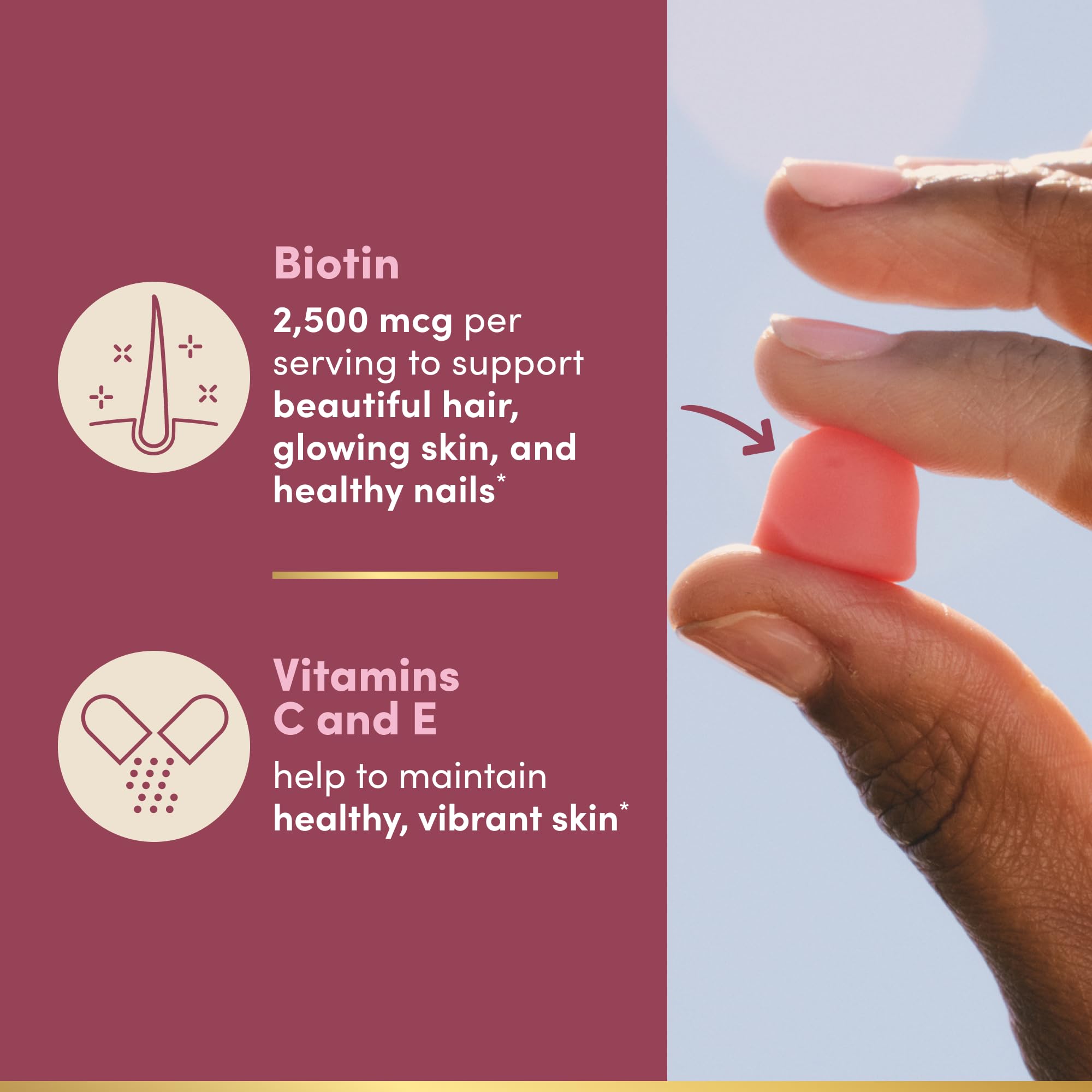 Nature's Bounty Hair Skin & Nails Gummies in a bowl