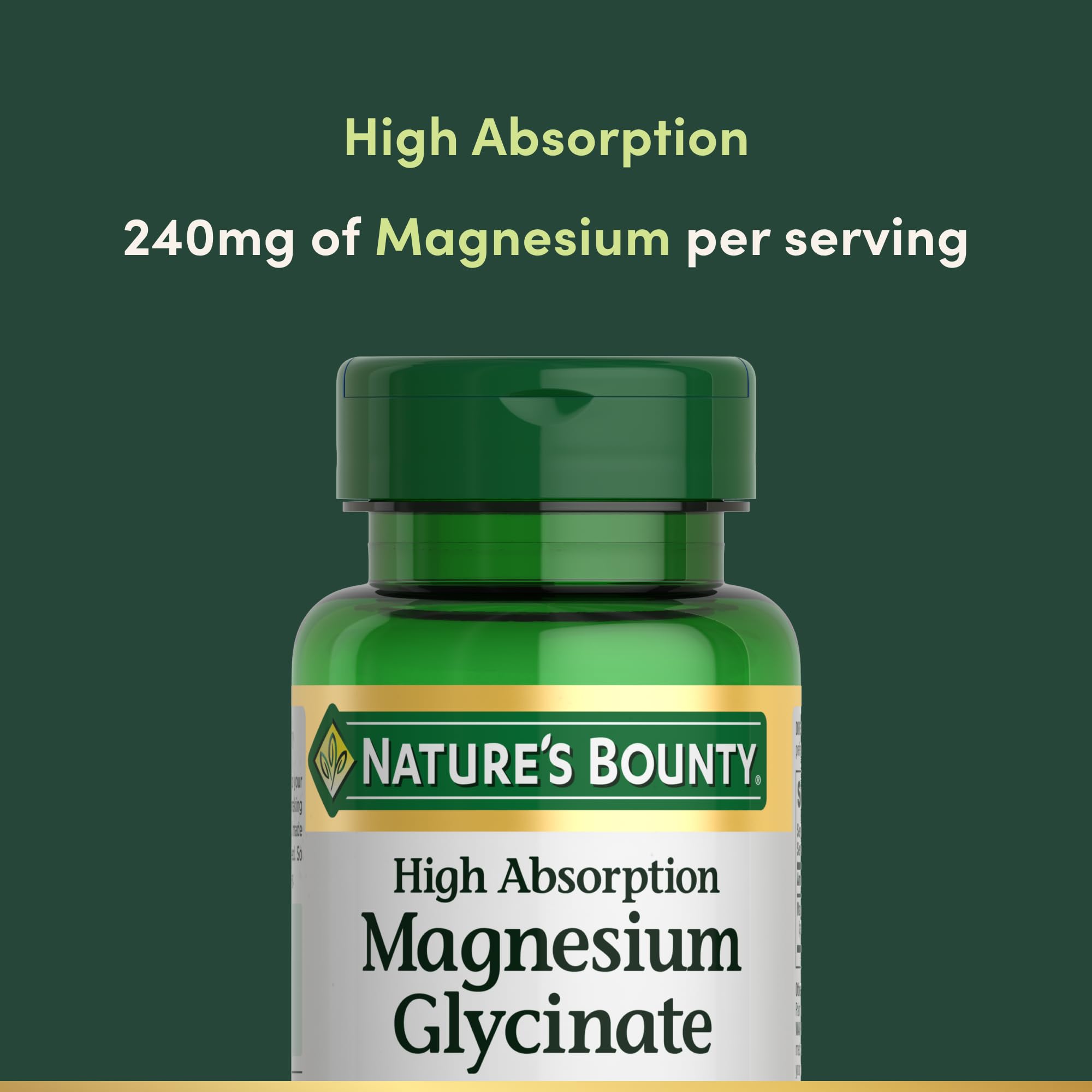 Nature's Bounty High Absorption Magnesium Glycinate 240mg capsule close-up