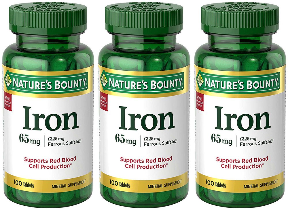 Nature's Bounty Iron Tablets 65 mg Elemental Iron Pack of 3 front view