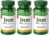 Nature's Bounty Iron Tablets 65 mg Elemental Iron Pack of 3 front view