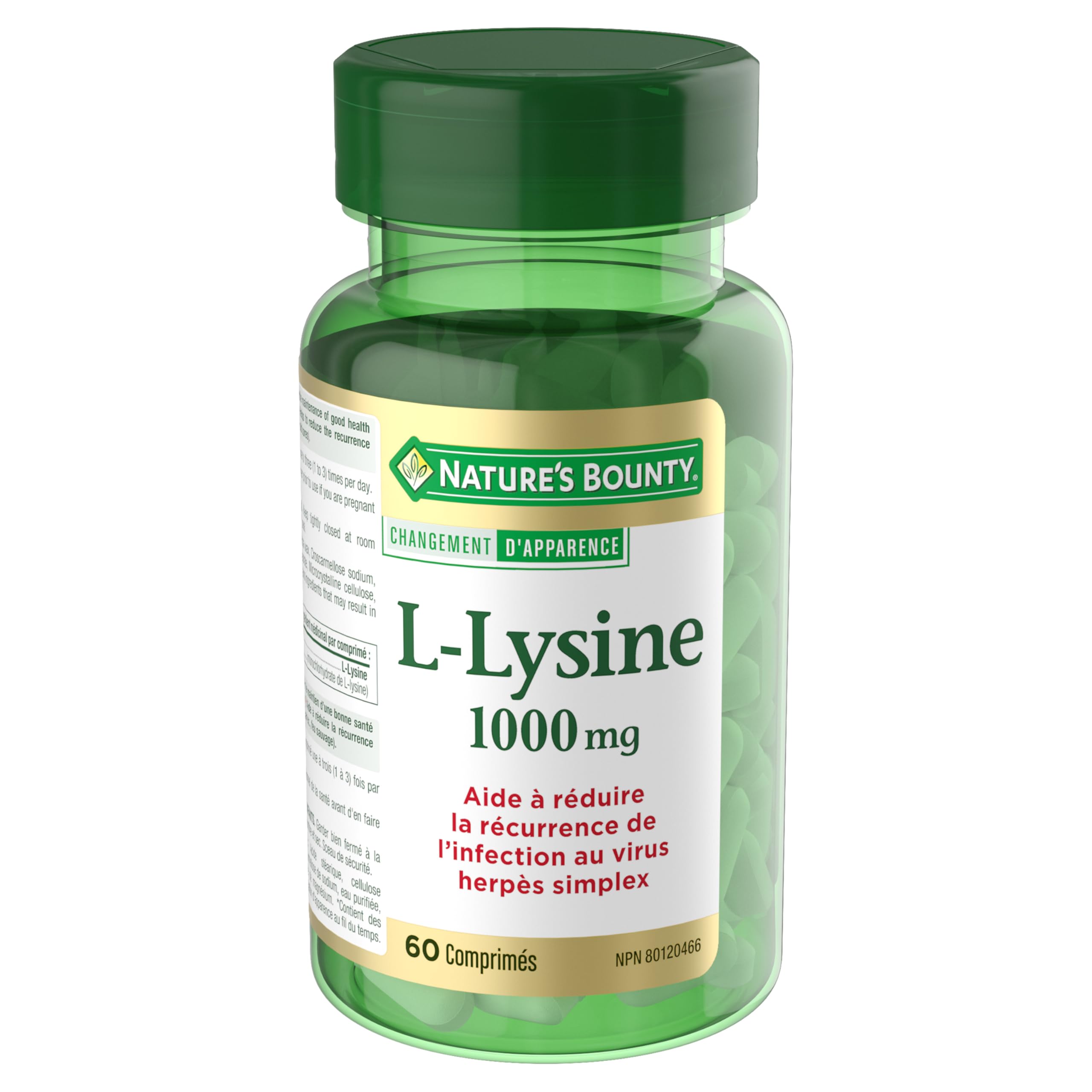 Nature's Bounty L-Lysine 1000 mg bottle side view