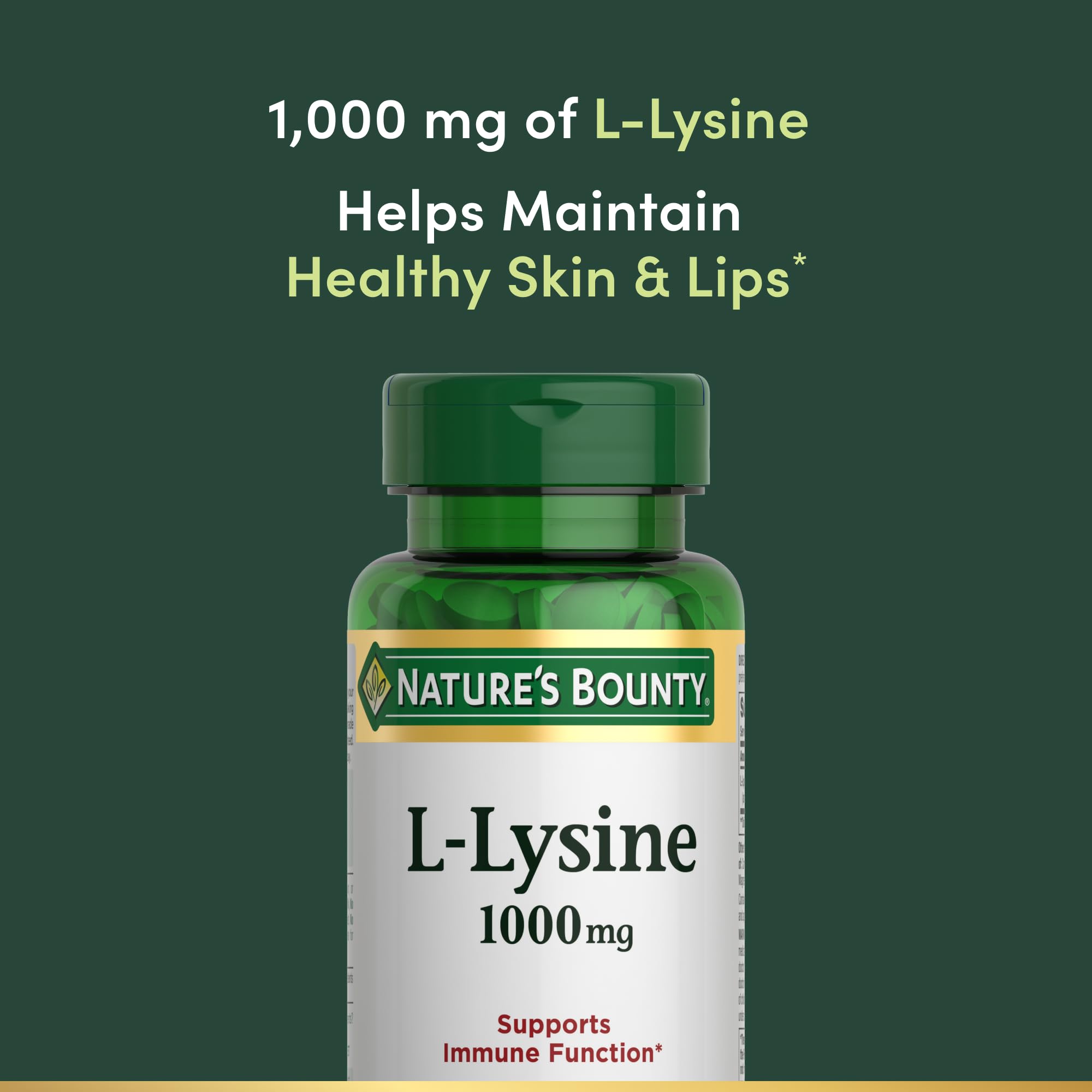 Nature's Bounty L-Lysine tablets on a wooden surface