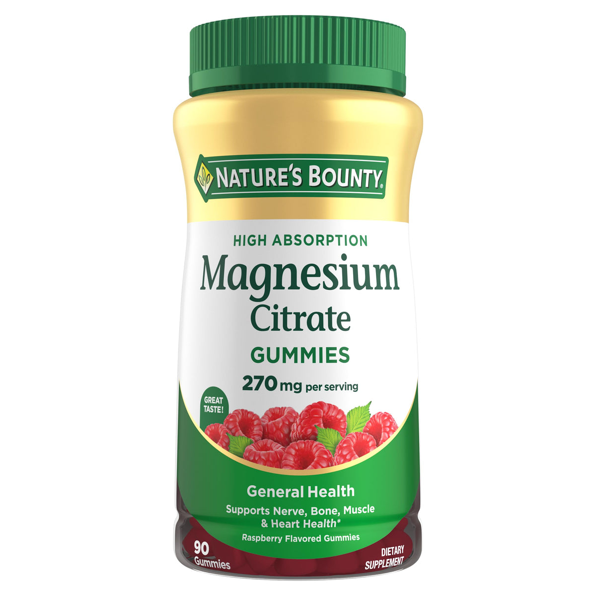 Nature's Bounty Magnesium Citrate Gummies 270mg raspberry flavour front view