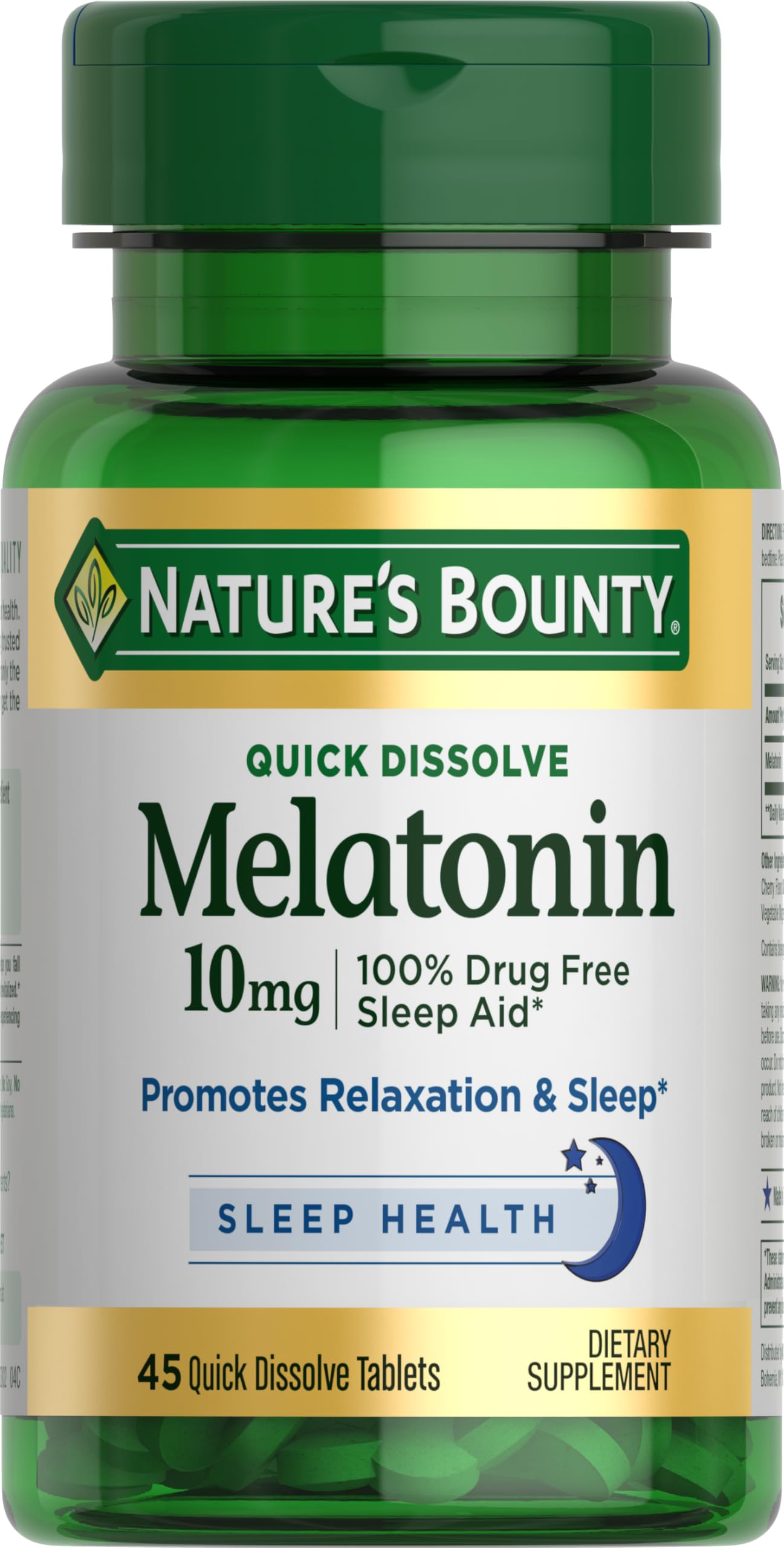 Nature's Bounty Melatonin 10mg 45 Quick Dissolve Tablets front view