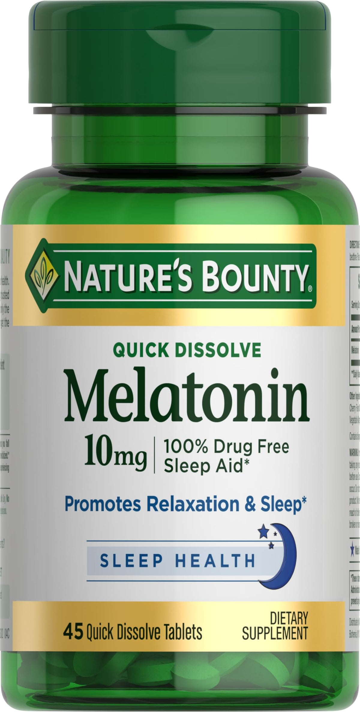 Nature's Bounty Melatonin 10mg 45 Quick Dissolve Tablets front view