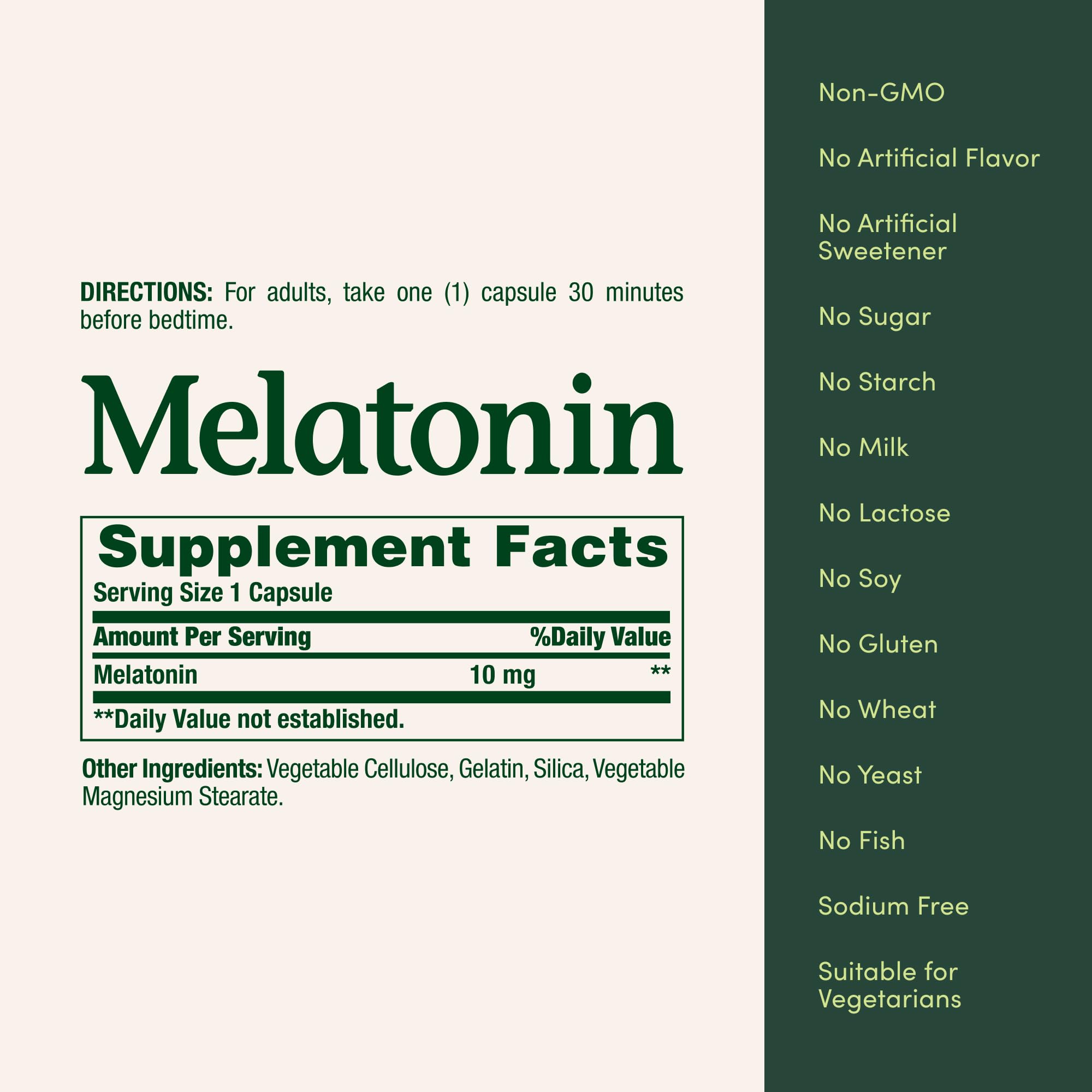 Nature's Bounty Melatonin 10mg capsule ingredients list