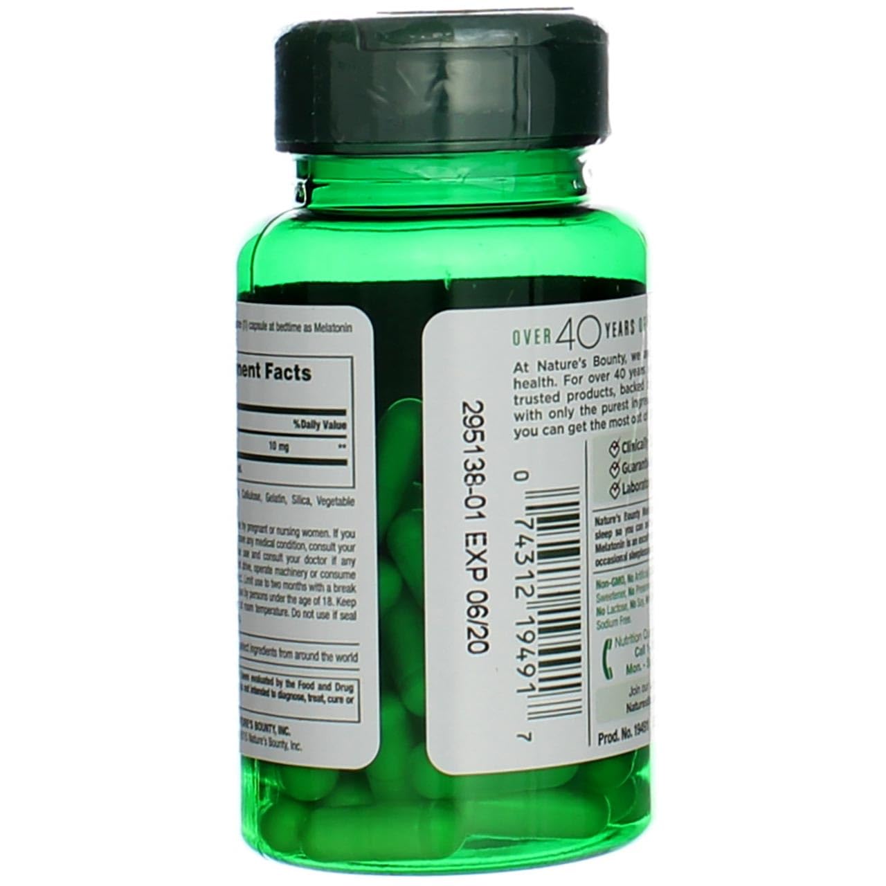 Nature's Bounty Melatonin 10mg Capsules lifestyle scene on a bedside table