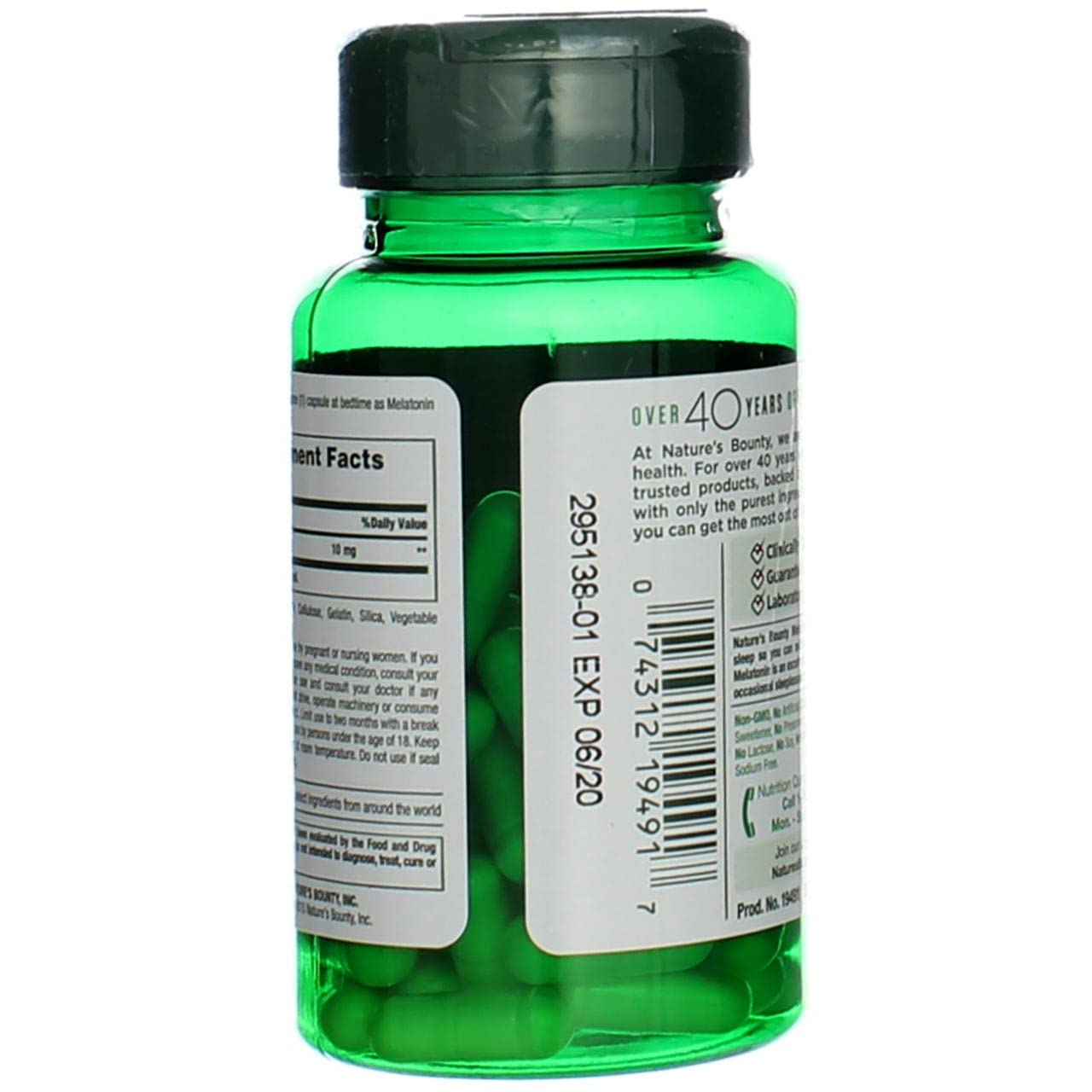 Nature's Bounty Melatonin 10mg Capsules on a table