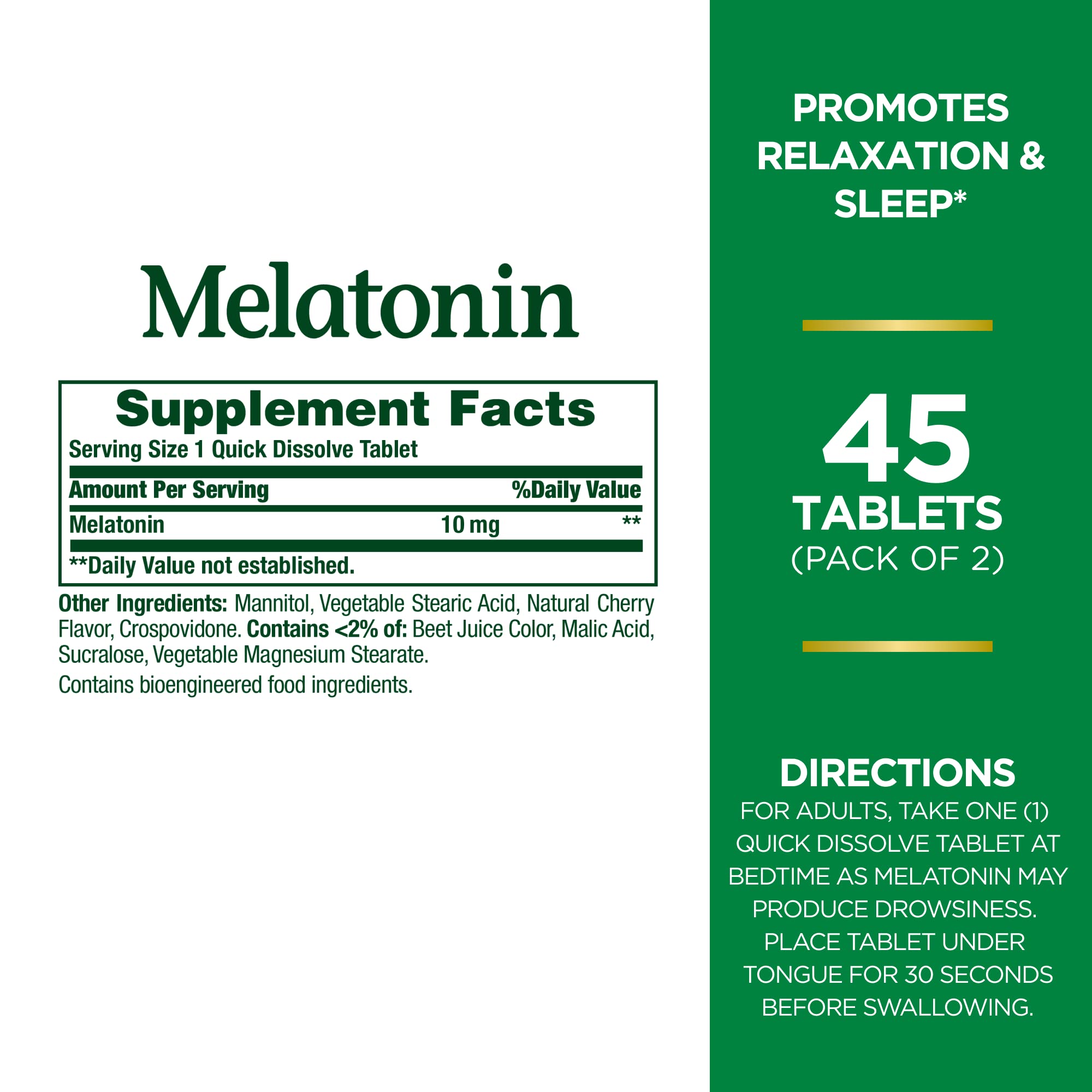 Nature's Bounty Melatonin 10mg Tablets side view