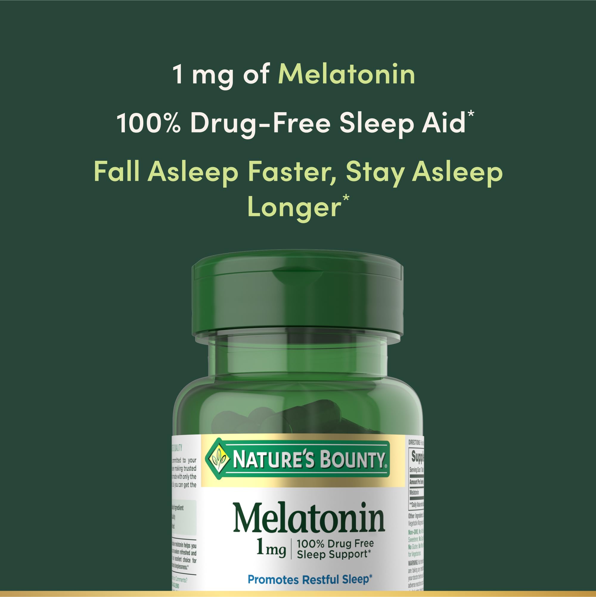 Nature's Bounty Melatonin 1mg 180 Tablets bottle with label