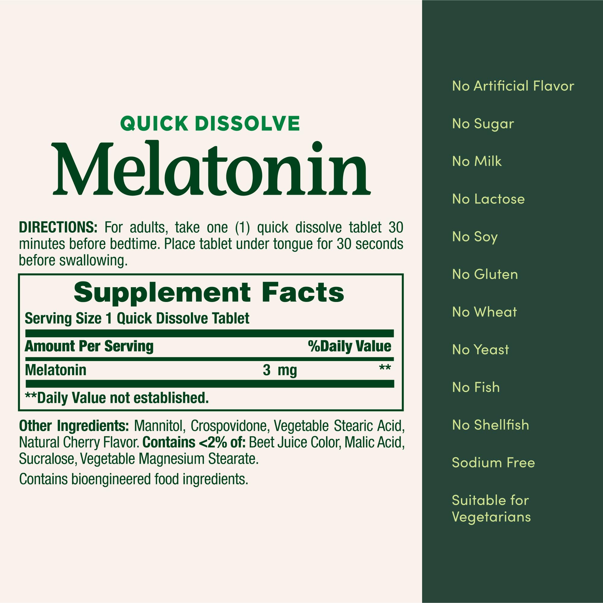 Nature's Bounty Melatonin 3mg Quick Dissolve Tablets with cherry flavour