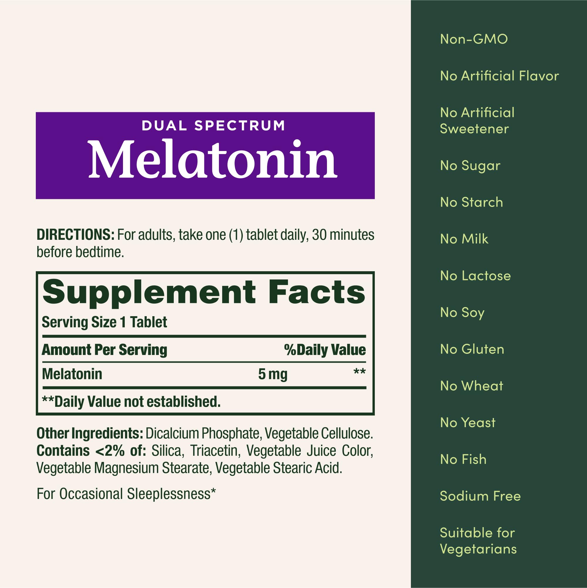 Nature's Bounty Melatonin 5mg Dual Spectrum Tablets close-up