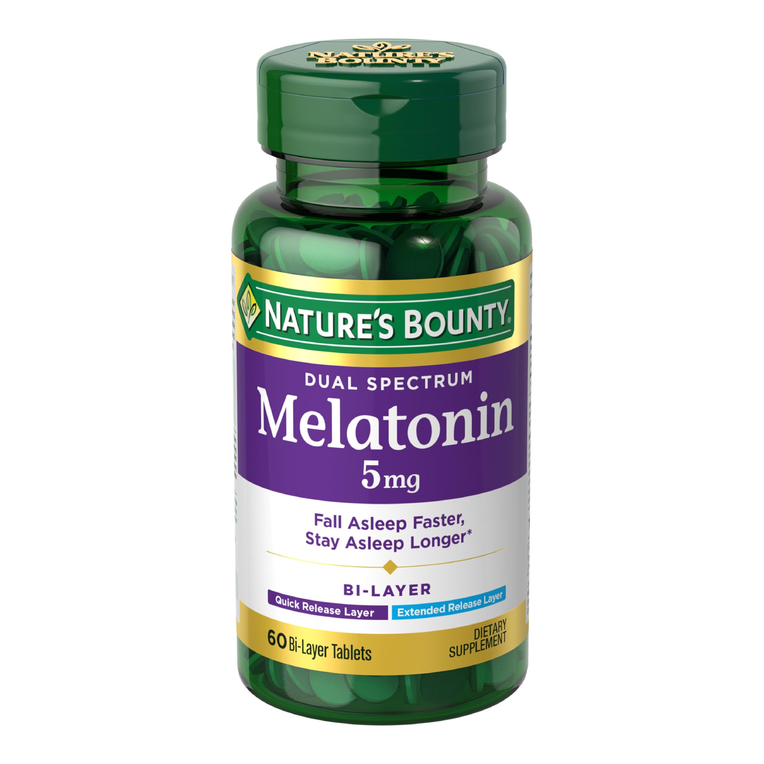 Nature's Bounty Melatonin 5mg Dual Spectrum Tablets front view