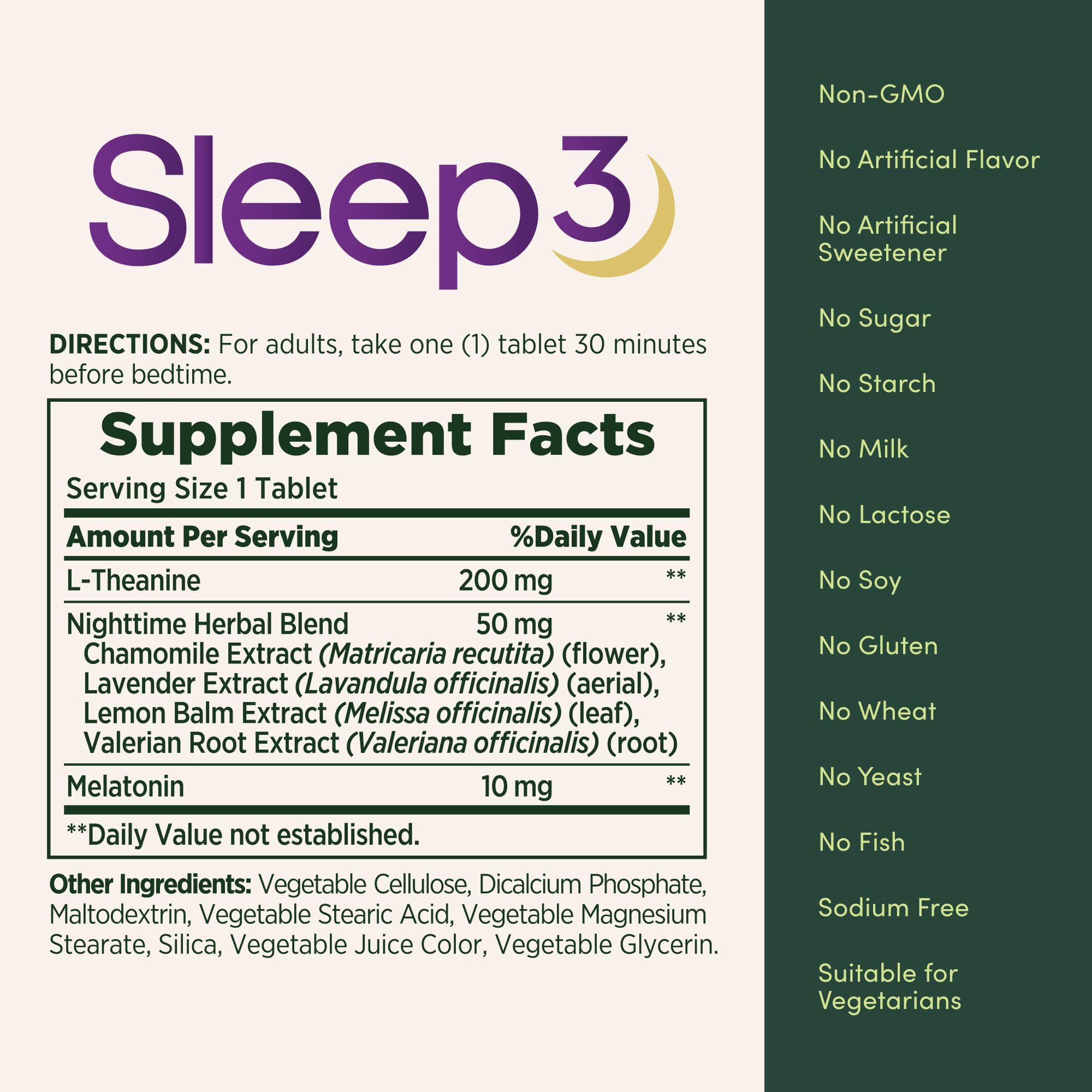 Nature's Bounty Melatonin Sleep3 ingredients list
