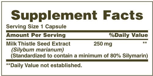 Nature's Bounty Milk Thistle 250mg Capsules side view with packaging