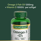 Nature's Bounty Omega-3 Fish Oil Softgels with a measuring spoon