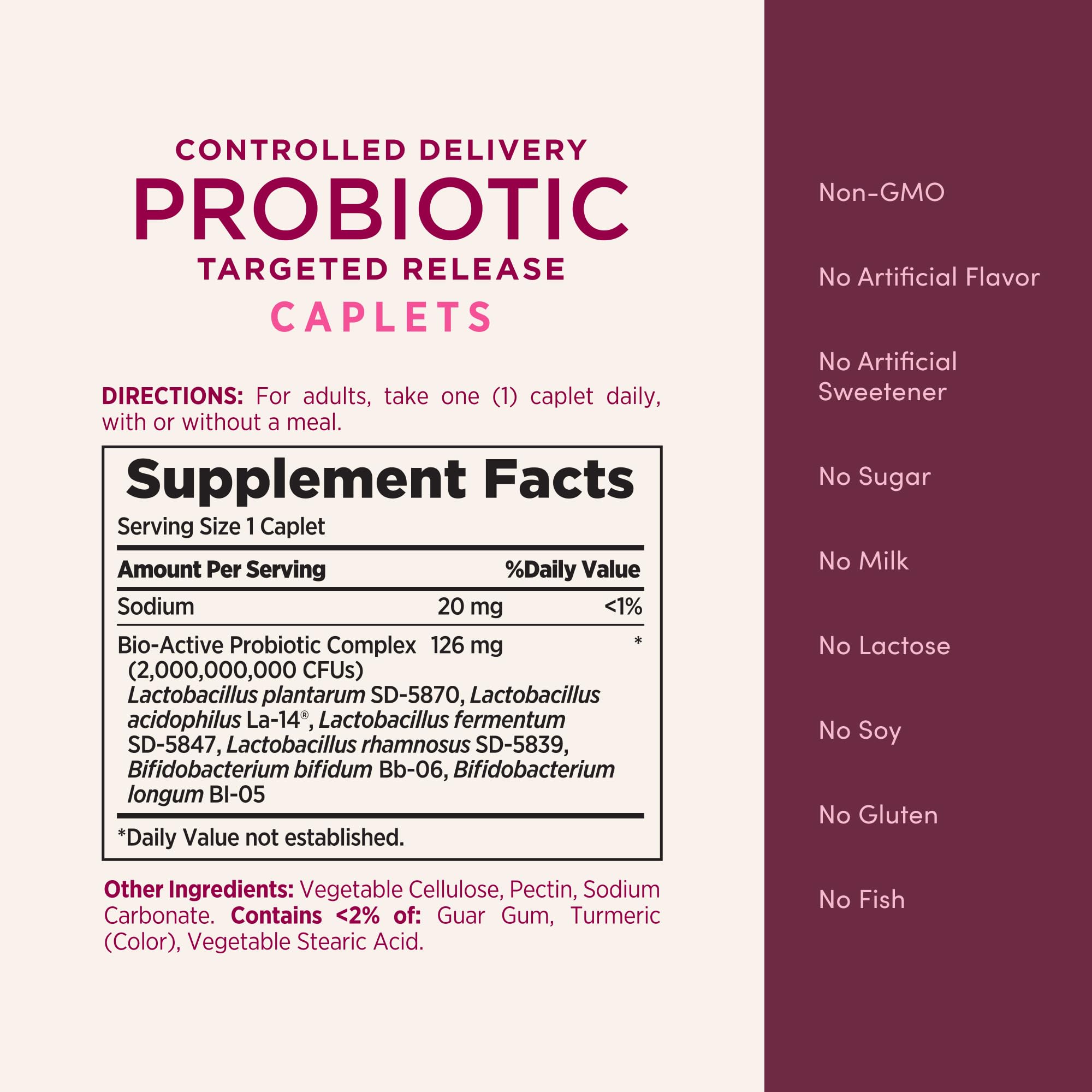 Nature's Bounty Probiotic Caplets showing dosage information
