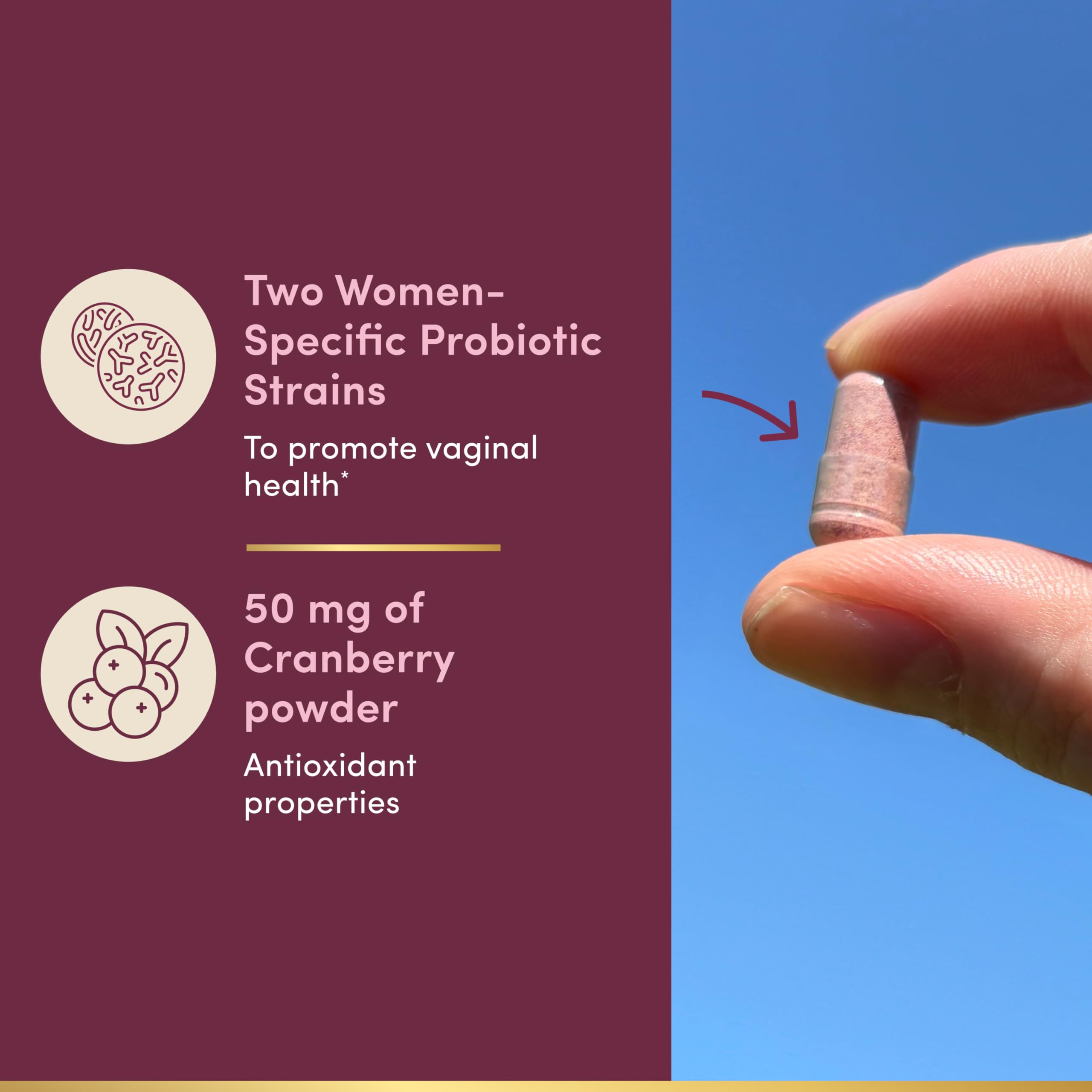 Nature's Bounty Probiotics for Vaginal Health 30 Capsules with cranberry powder