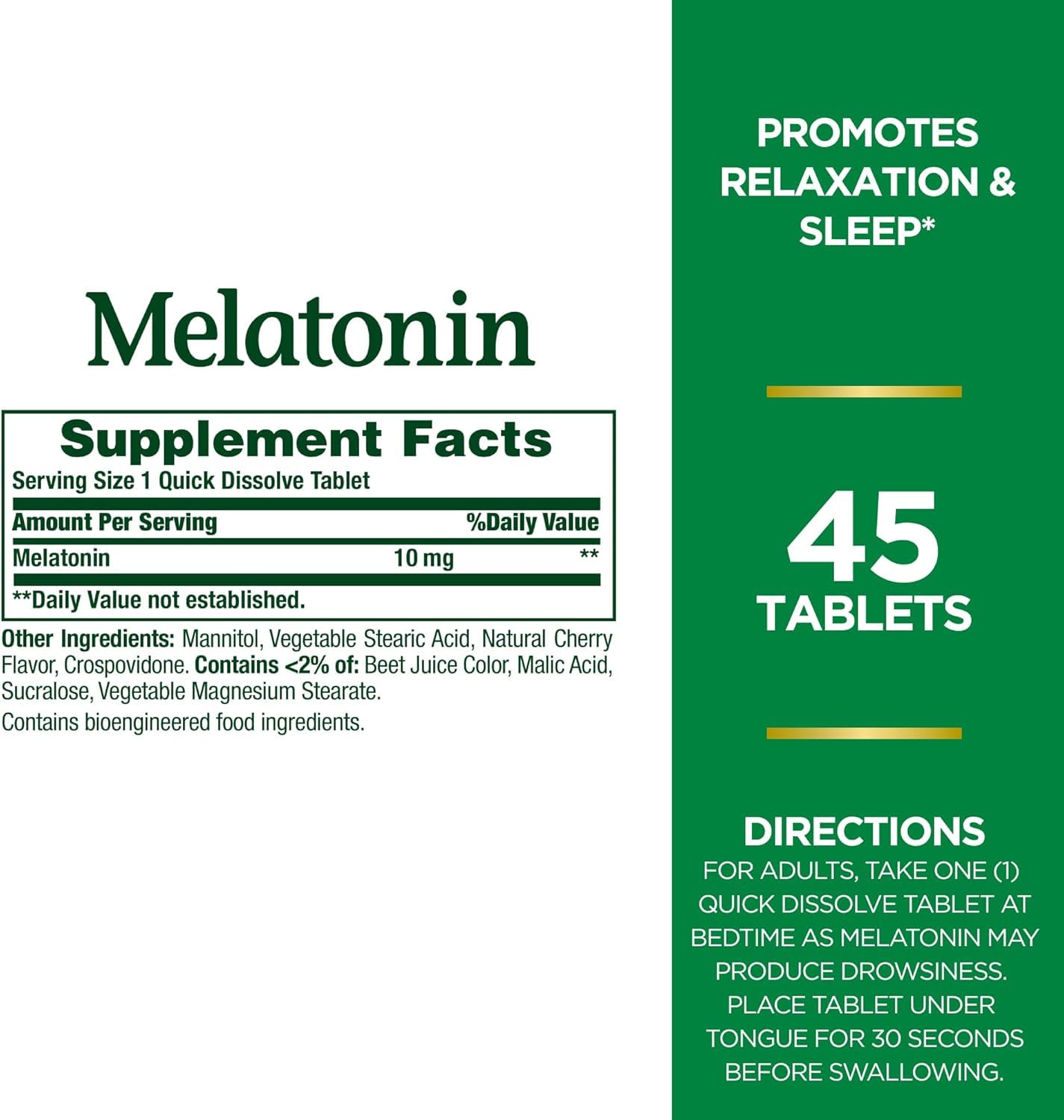 Nature's Bounty Quick Dissolve Melatonin 10mg tablet close-up