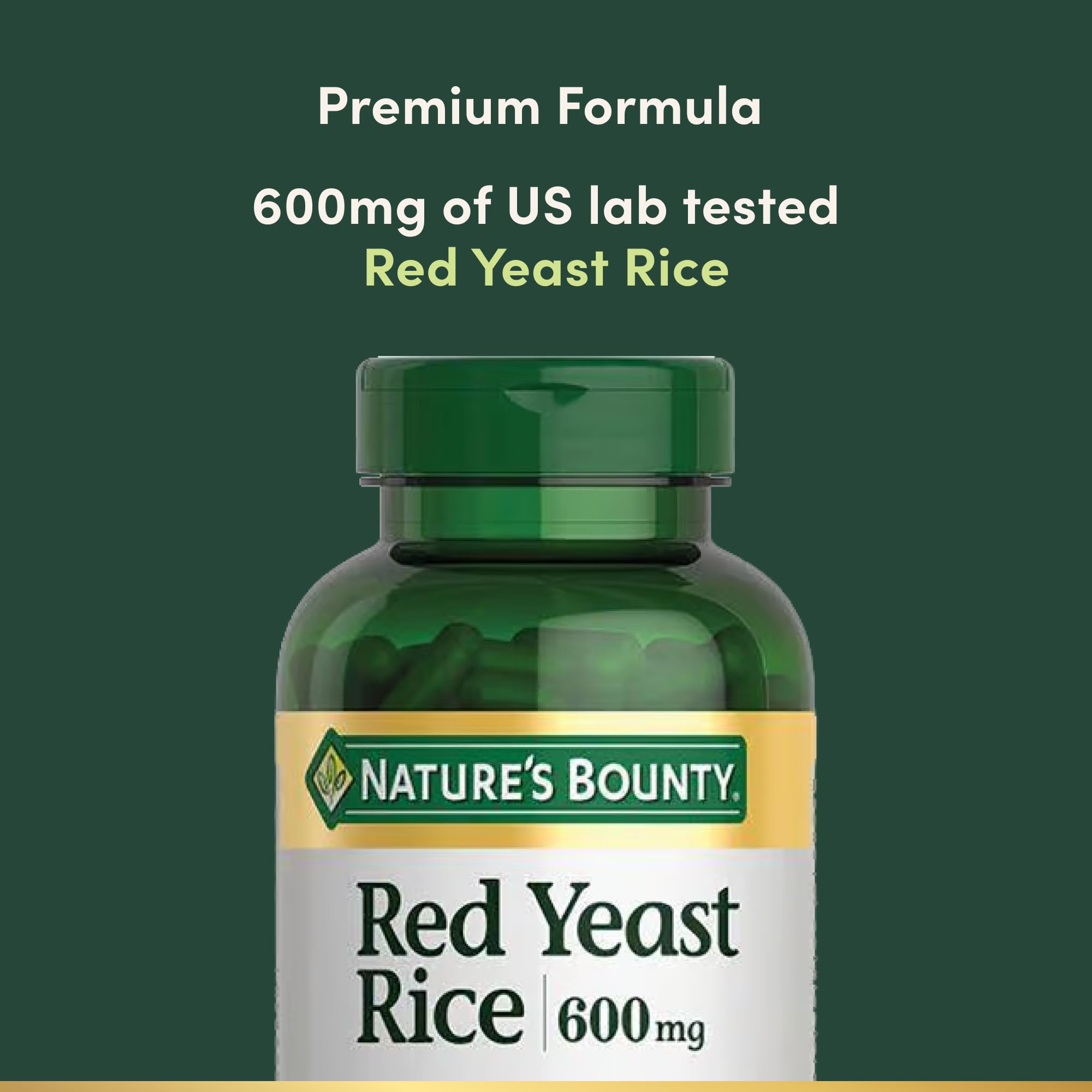 Nature's Bounty Red Yeast Rice Capsules 600mg bottle with label