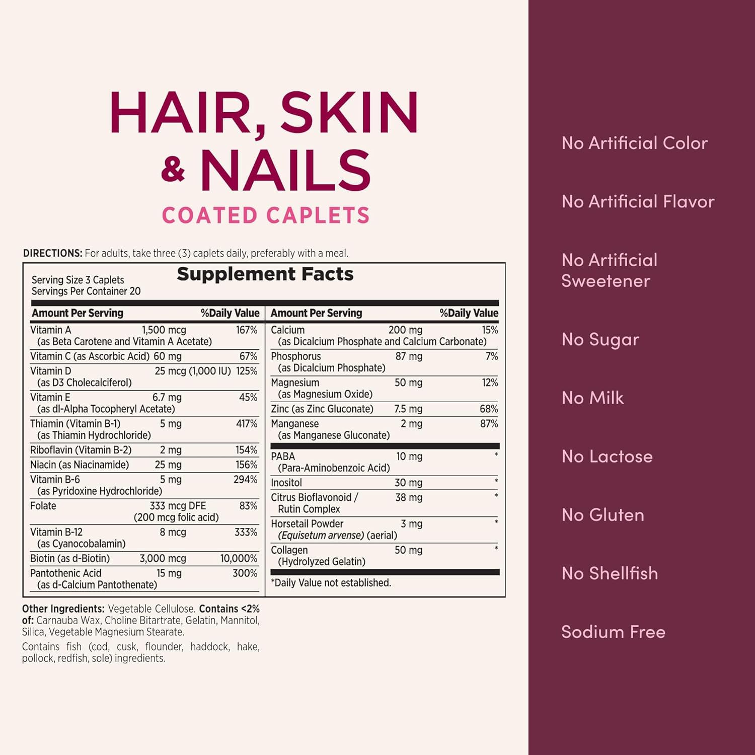 Nature's Bounty Skin, Hair and Nails Supplement side view