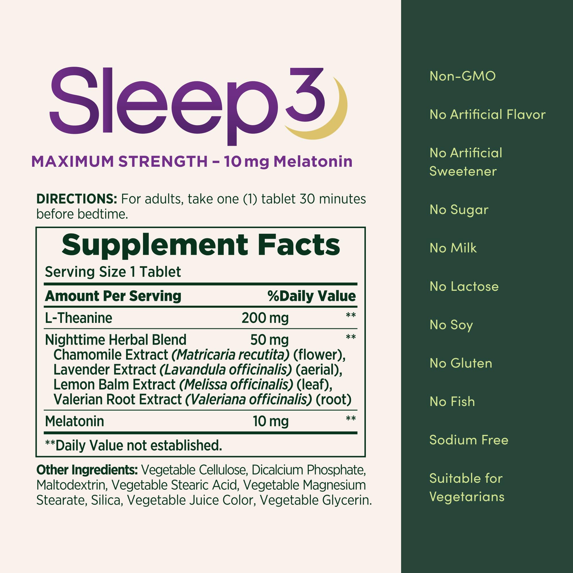 Nature's Bounty Sleep3 Melatonin ingredients list