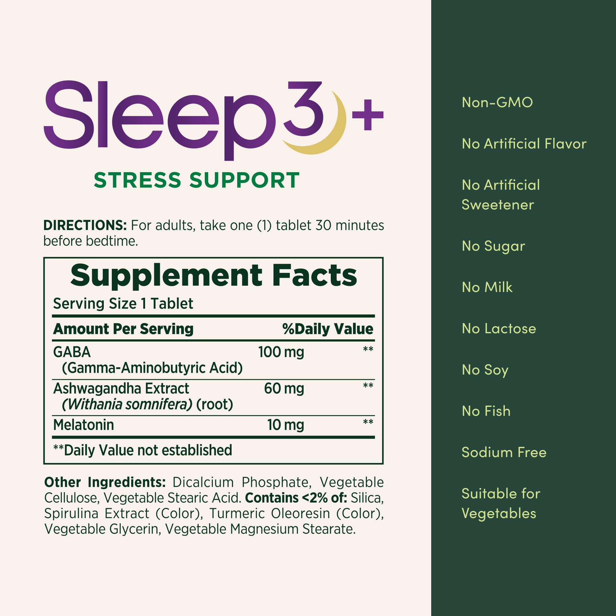 Nature's Bounty Sleep3 Stress Support 10mg Melatonin tablets on a table