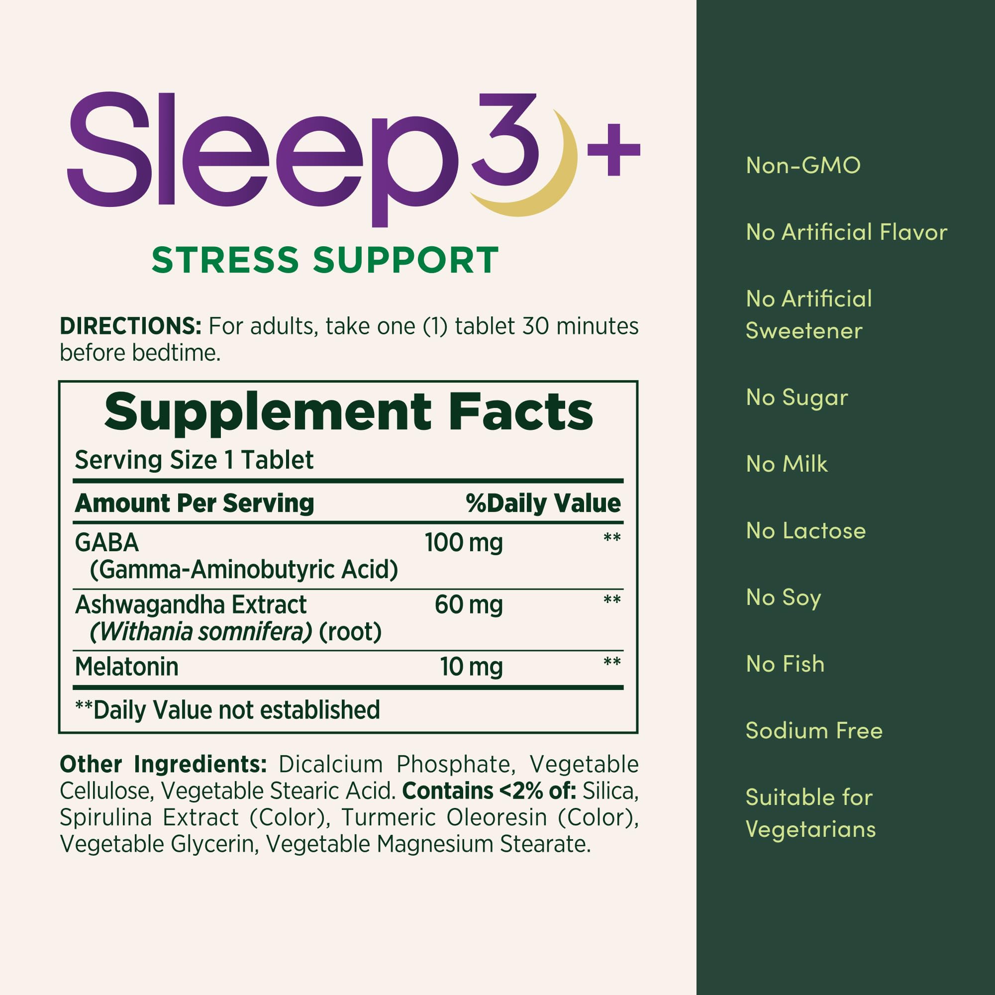 Nature's Bounty Sleep3+ Stress Support tablet on a wooden surface