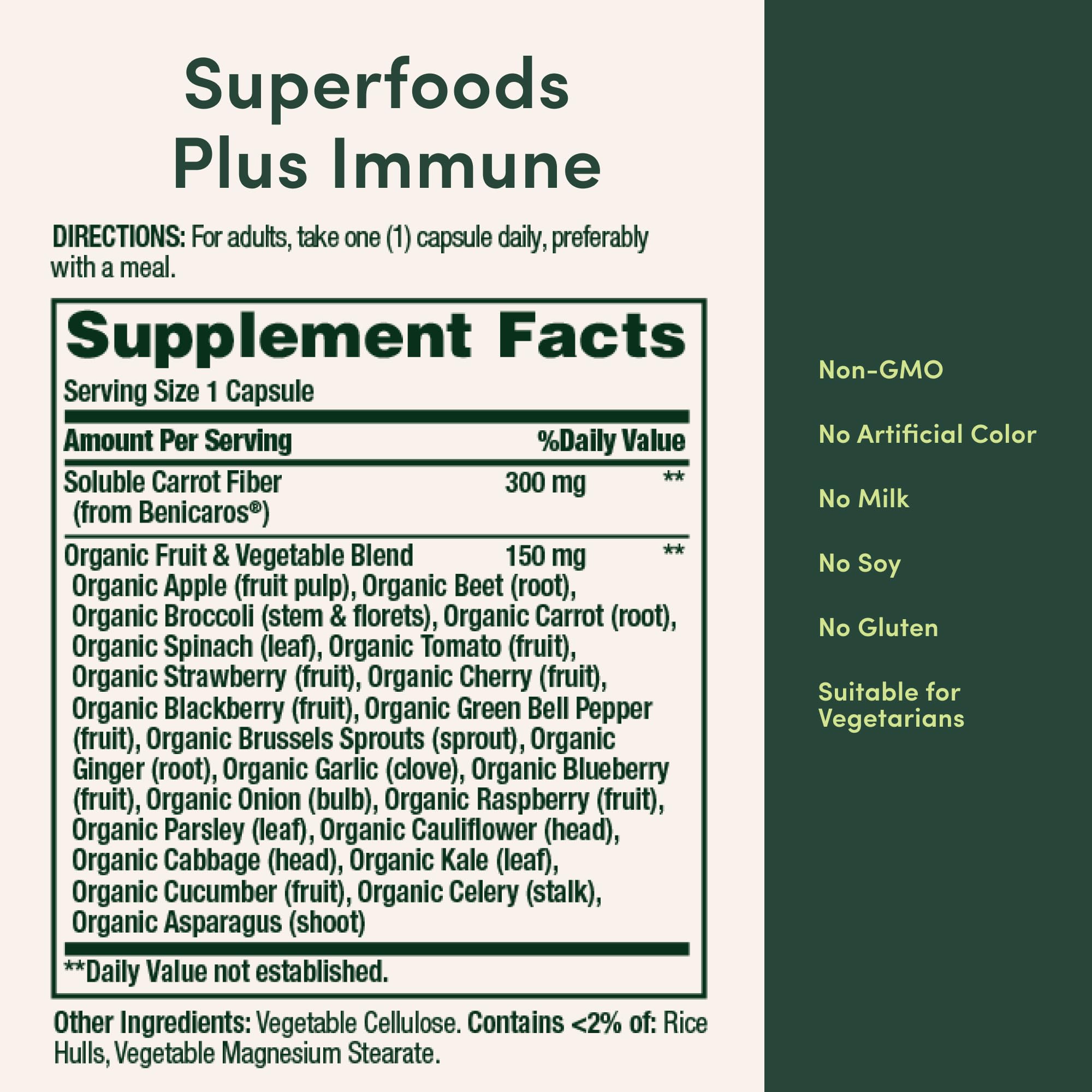 Nature's Bounty Superfoods Plus daily wellness capsule packaging details