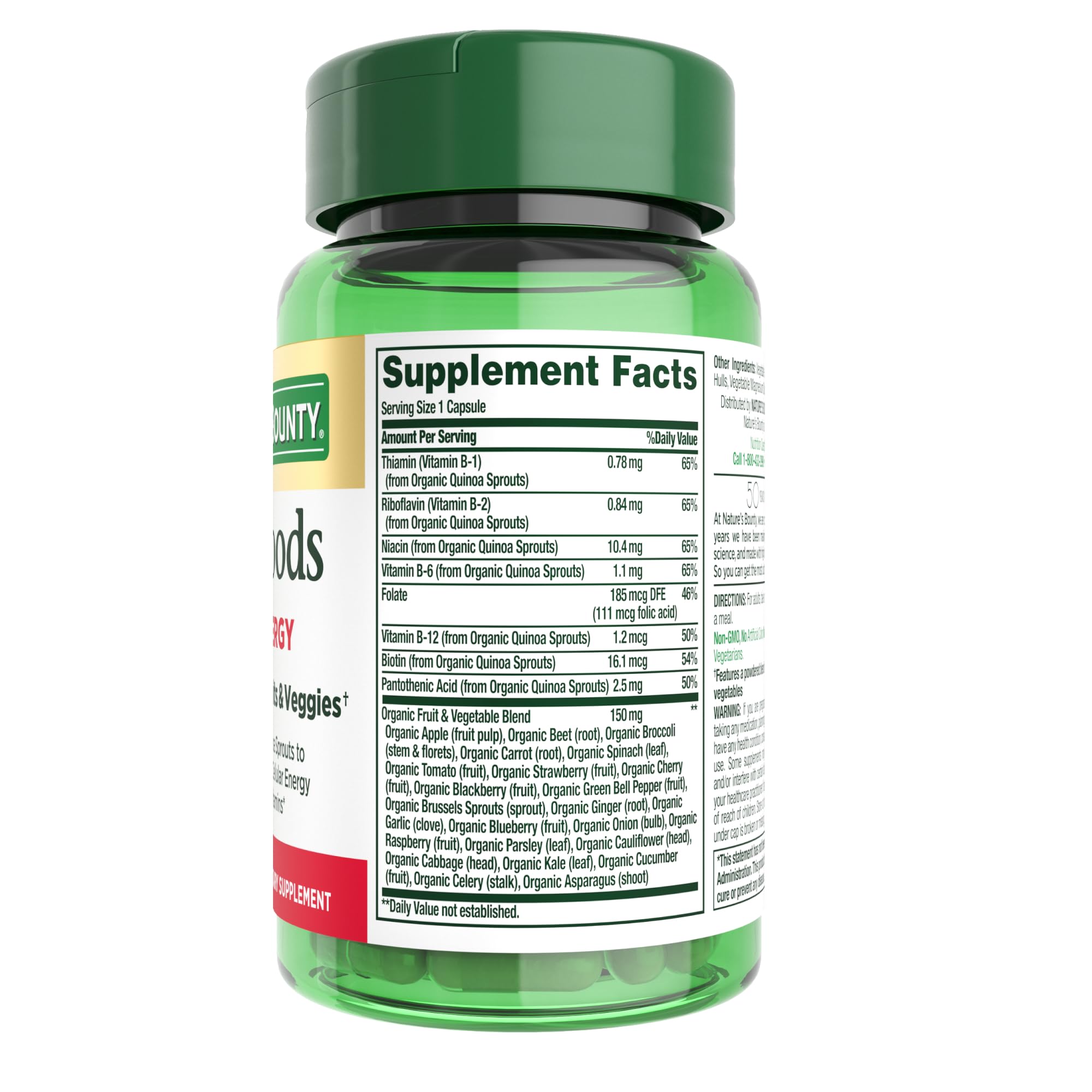 Nature's Bounty Superfoods Plus Energy capsule with quinoa sprouts