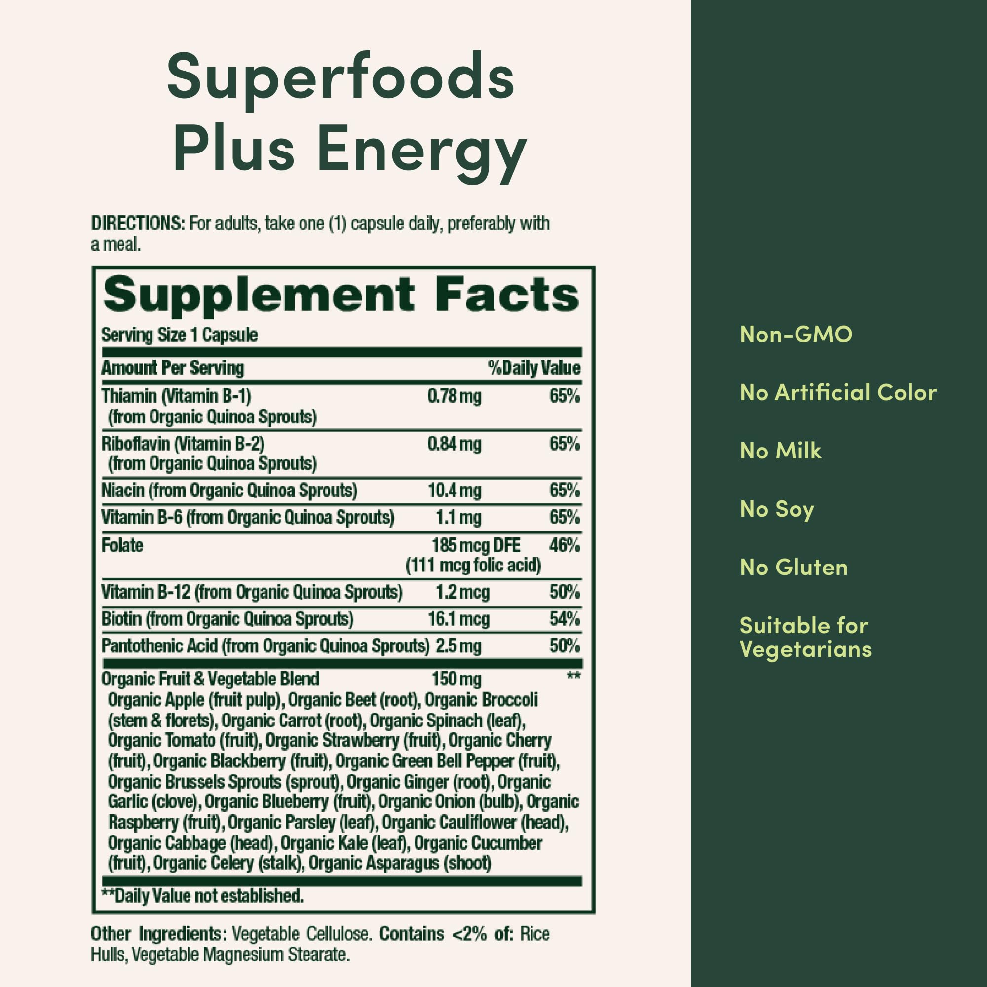 Nature's Bounty Superfoods Plus Energy ingredients list