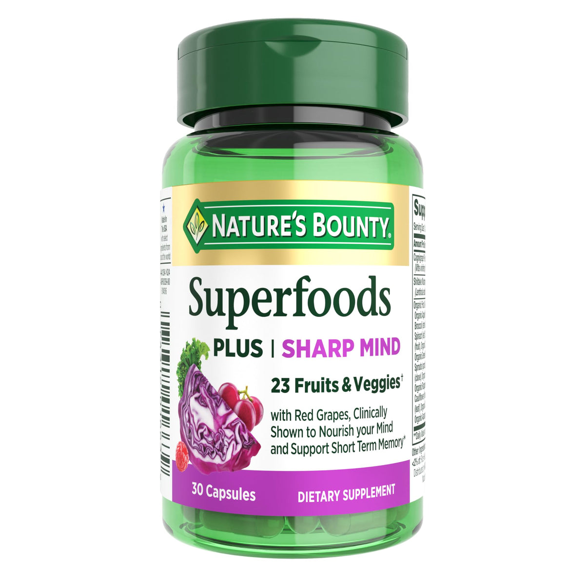Nature's Bounty Superfoods Plus Sharp Mind bottle front view