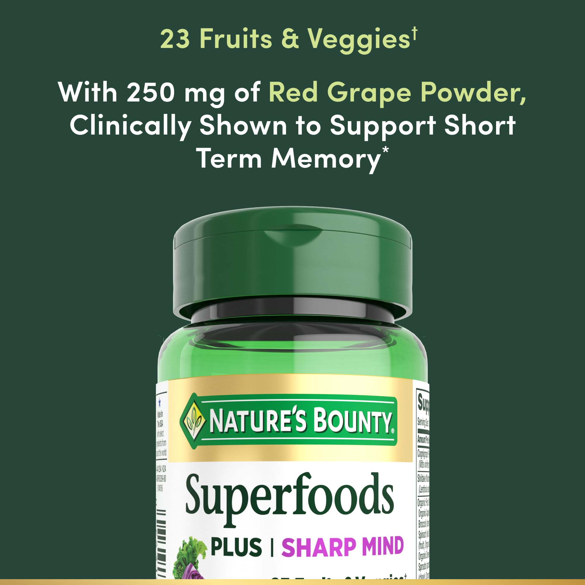 Nature's Bounty Superfoods Plus Sharp Mind packaging side view