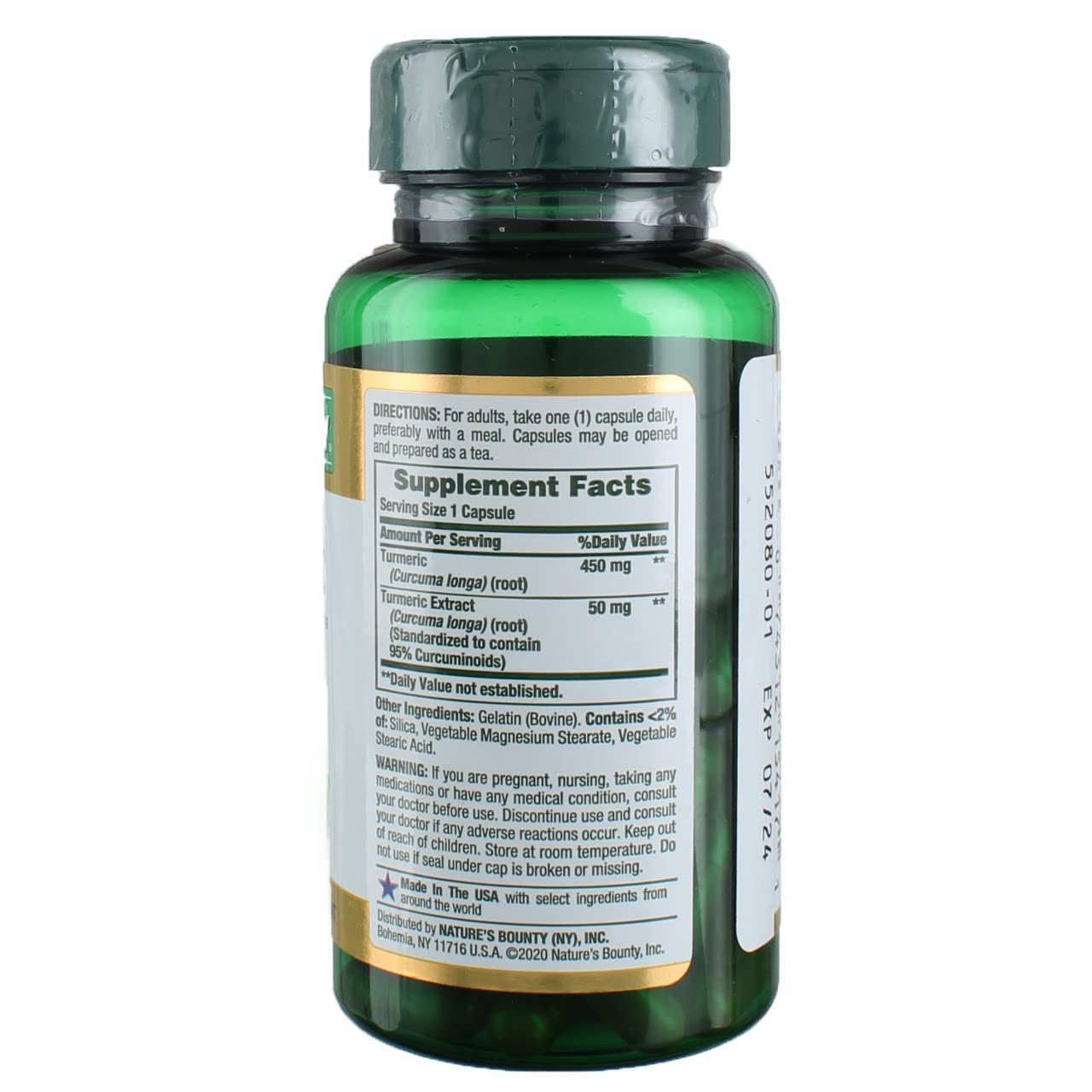 Nature's Bounty Turmeric Supplement capsules close-up