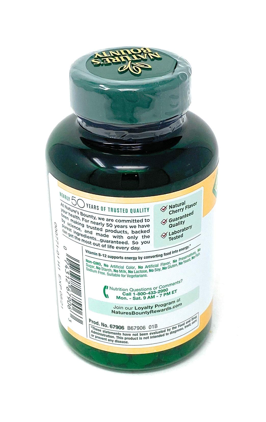 Nature's Bounty Vitamin B-12 2500 mcg tablets on a white background