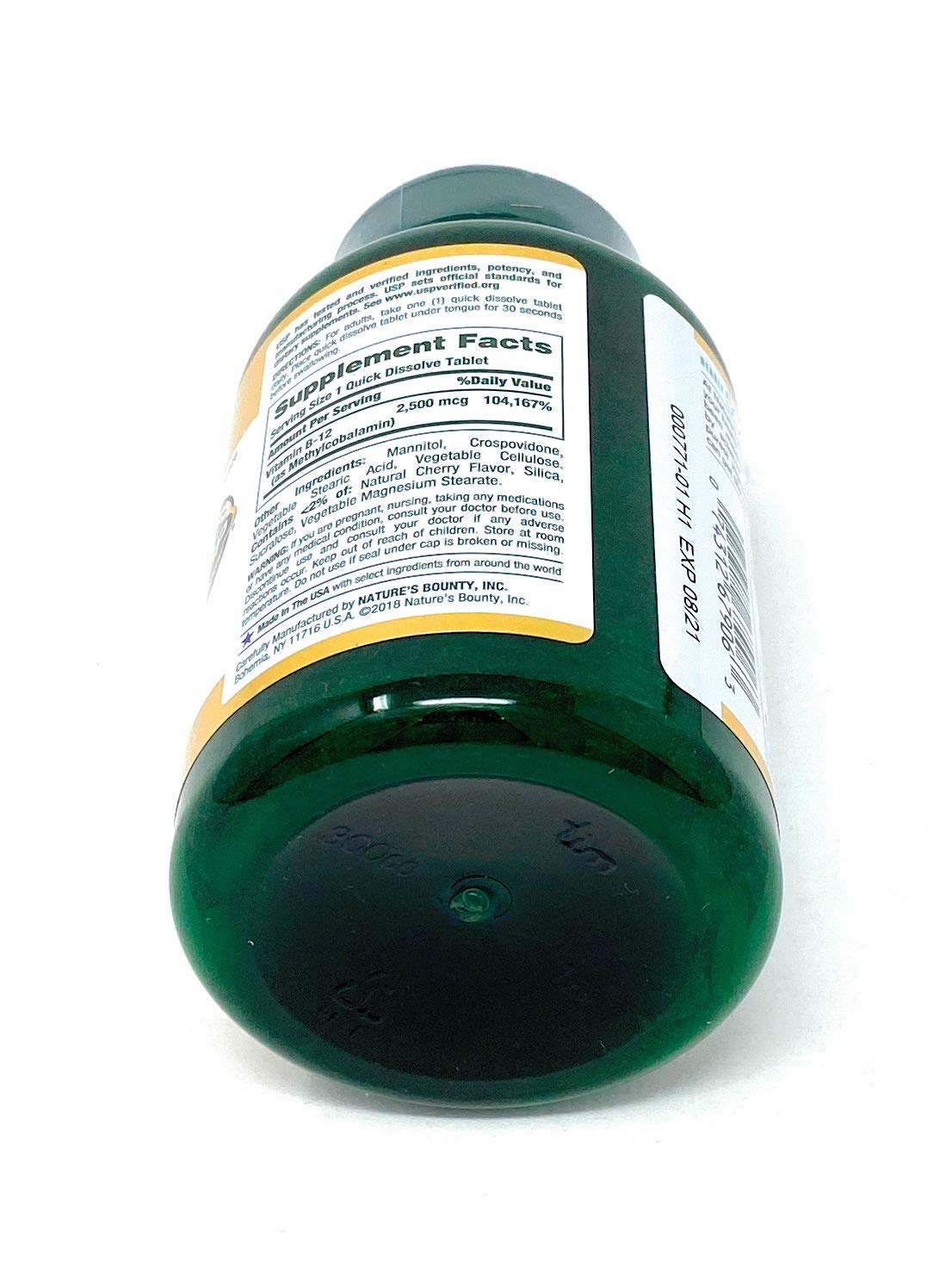 Nature's Bounty Vitamin B-12 2500 mcg tablets with cherry flavour description