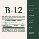 Nature's Bounty Vitamin B-12 500mcg supplement back view with ingredients