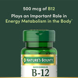 Nature's Bounty Vitamin B-12 500mcg supplement tablets close-up